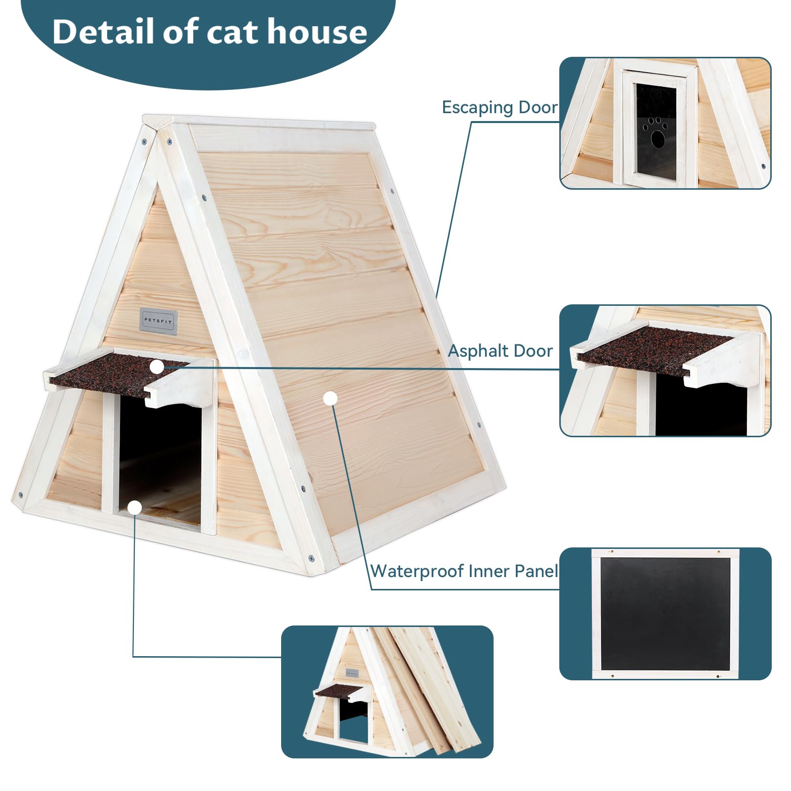 Petsfit Outdoor Cat House Weatherproof, Outside Feral Cat House With Escape Door,Outdoor Indoor Pet House For Small Animal, Smal
