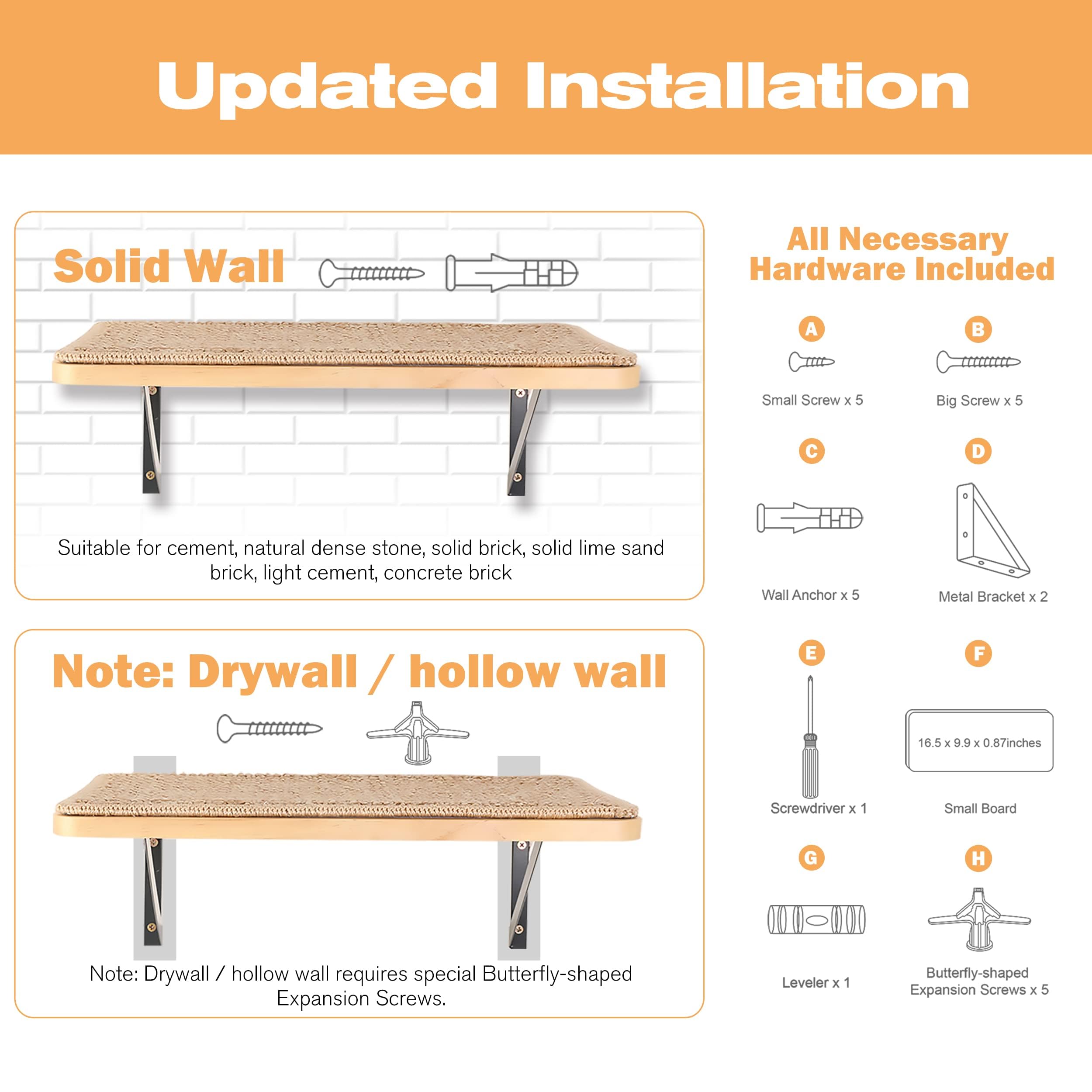 2Pcs Cat Wall Shelves With Cat Scratching Mat, 16.6X9.7 Inch Large Cat Wall Hammock Cat Wall Furniture Cat Shelf Cat Window Perch Wall Mounted Beds For Sleeping, Playing, Climbing, Support To 30 Lbs