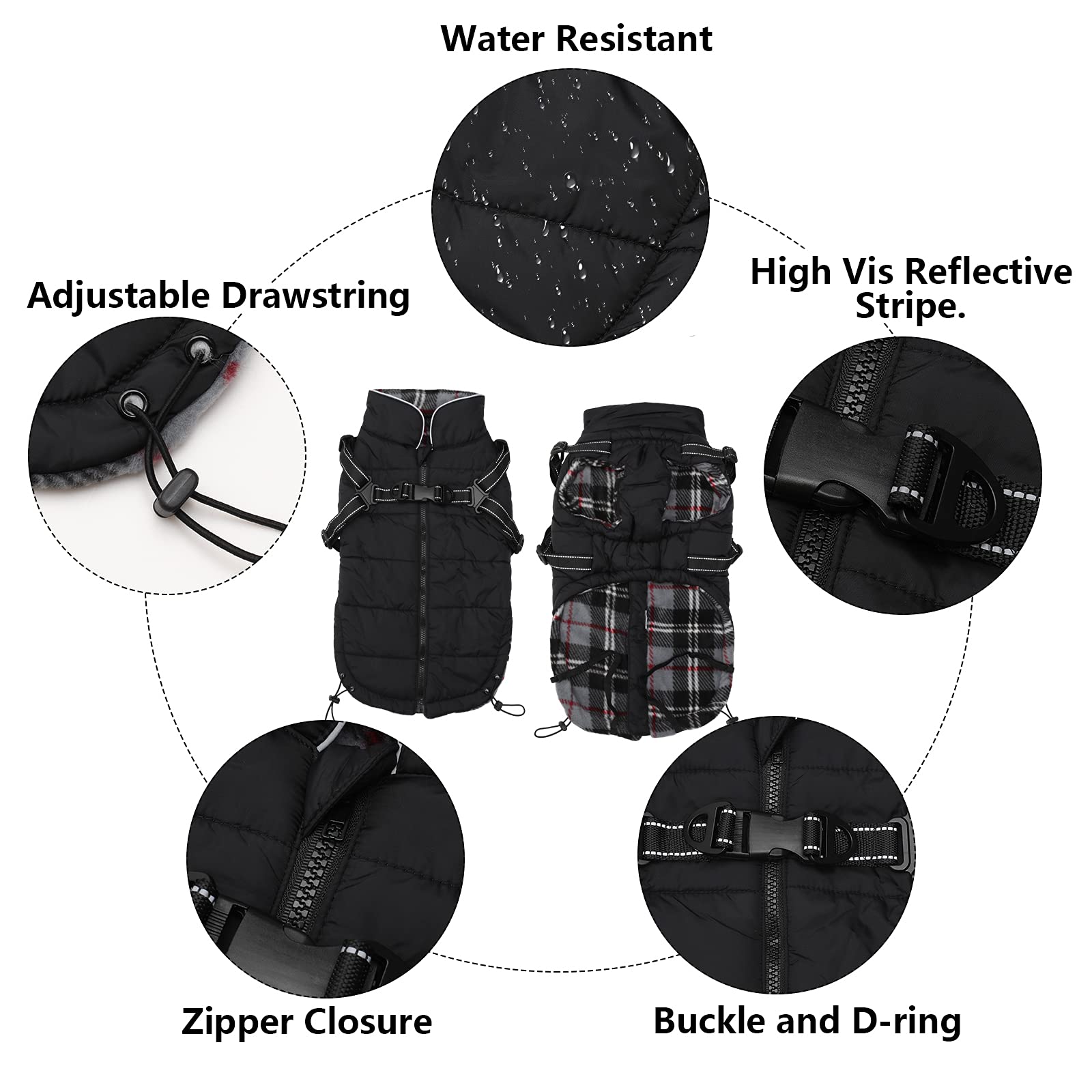 Geyecete Winter Warm Coat Waterproof Dog Winter Jacket with Harness Traction Belt,Pet Outdoor Jacket Dog Autumn and Winter Cloth