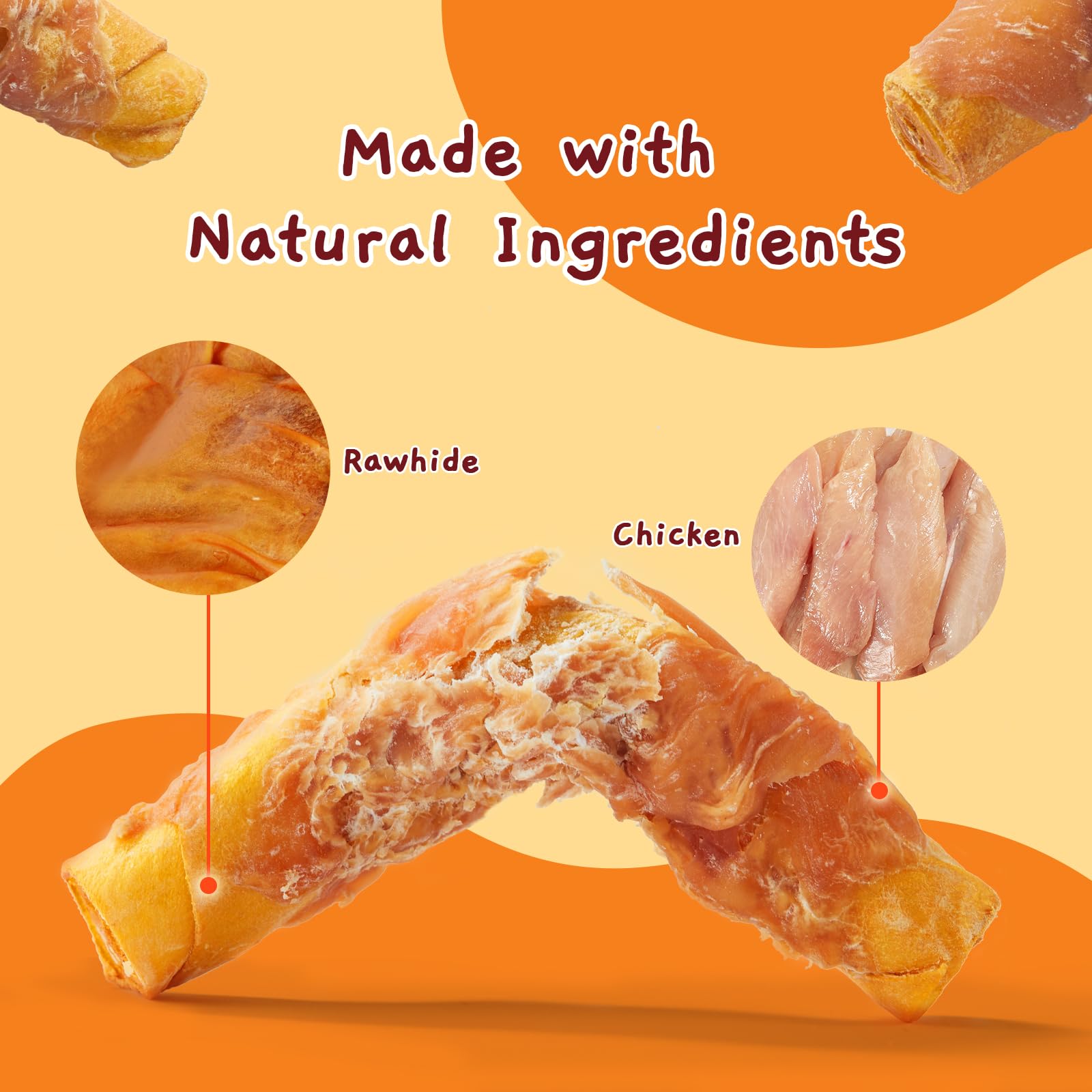 Jungle Calling Dog Treats Smoked Chicken Wrapped Rawhide Rolls, High Protein Dog Chews, Rawhide Chews for Medium and Large Dogs,
