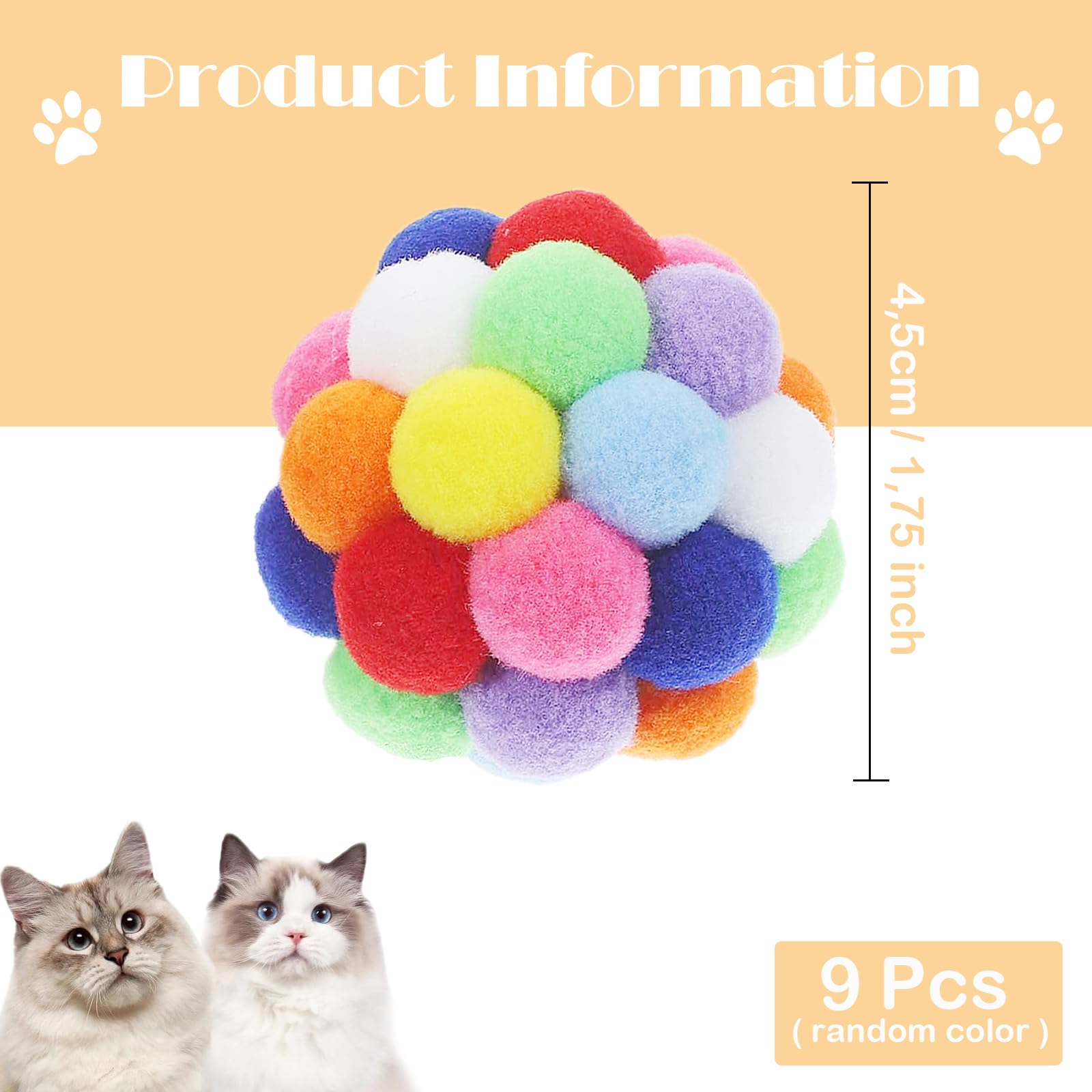 Thxutm Cat Toys 9Pcs - 1.75' Soft Plush Balls For Kittens & Indoor Cats | Machine-Washable Fuzzy Chew Toys, Noiseless Squeeze P