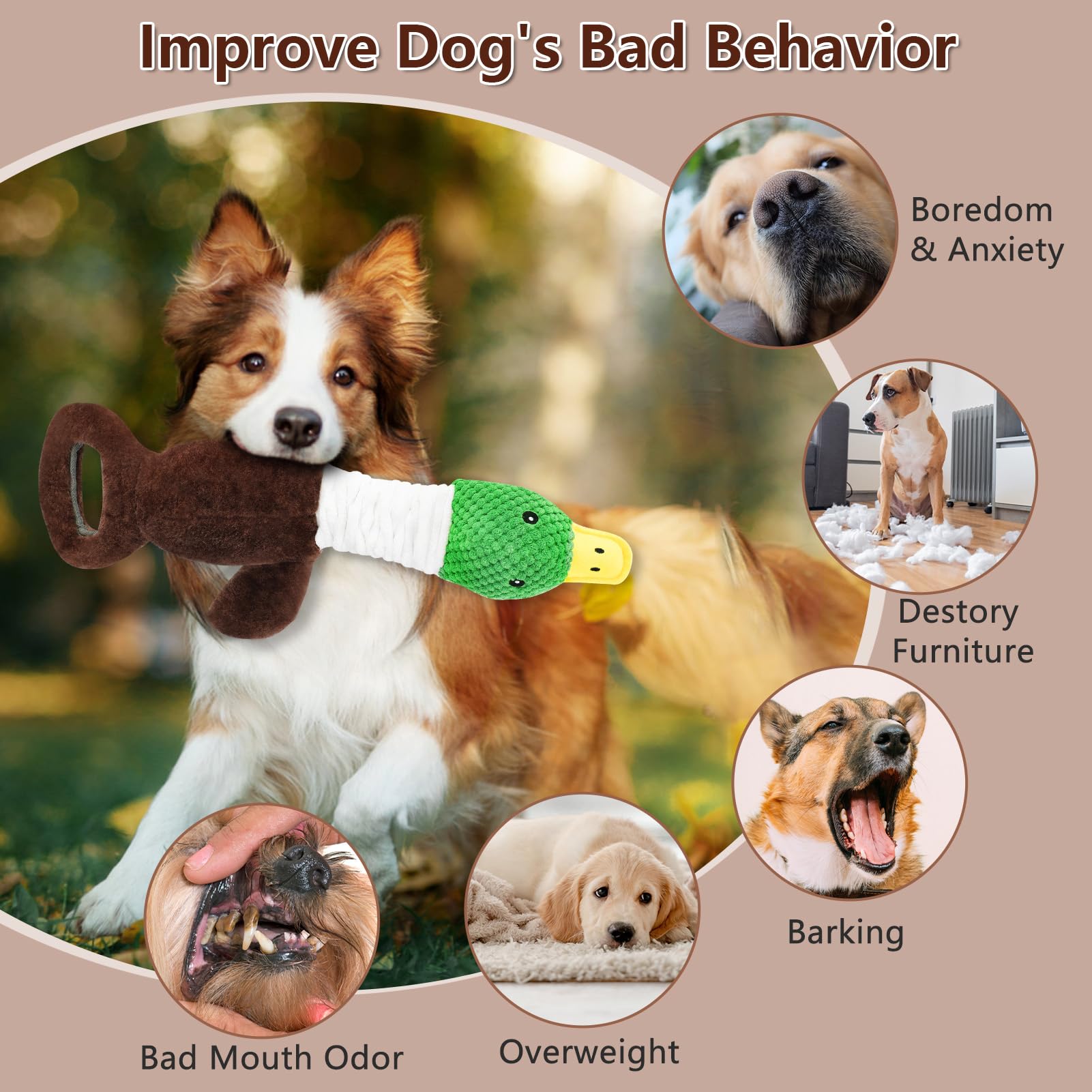 Plush Dog Toys For Large Dogs, Duck Stuffed Squeaky Dog Chew Toy With Crinkle Paper, Interactive Pull Puppy Toys - Tug Of War Do