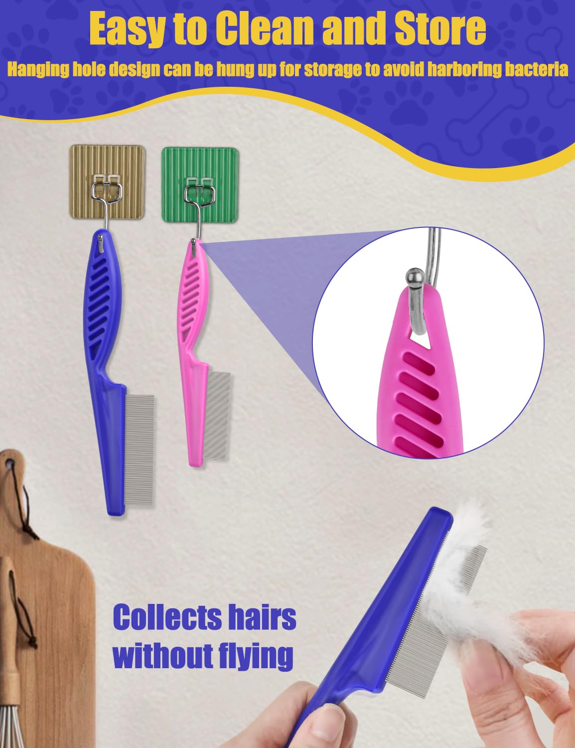 Caphont Flea Comb For Cats With Handle, 4 Pcs Flea Brush Tear Stain Comb Grooming Face And Matted Hair Paws Pet Lice Comb For Sm