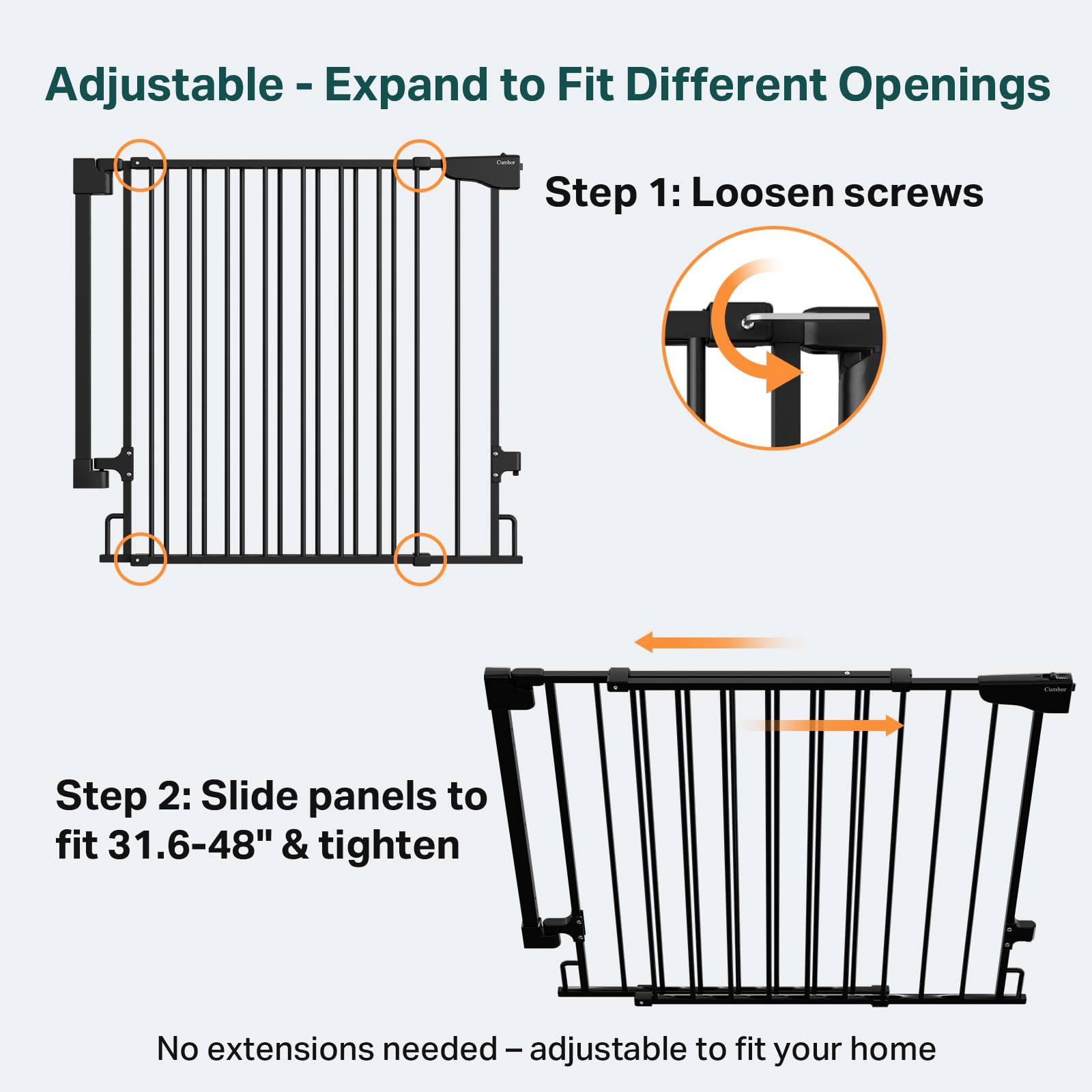 Cumbor 34" Extra Tall Wall Mounted Baby Gate for Stairs, Expandable 31.6-48", Black, Metal, Model CP7V1