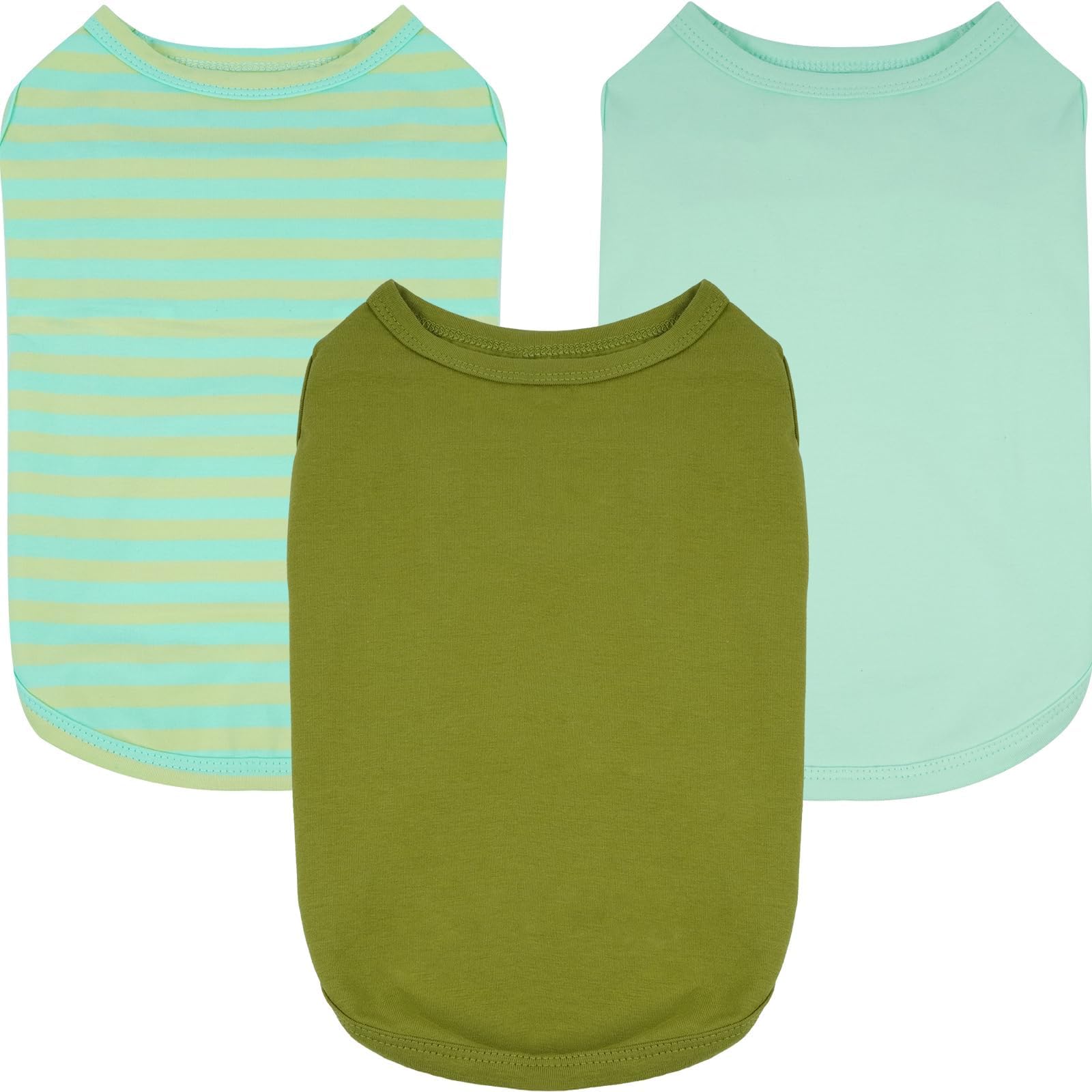 3 Pack Green Striped Dog T-Shirt For Xsmall Dogs,Lightweight Sleeveless Shirt Set For Summer Seaside Camping Sun Protection,Play