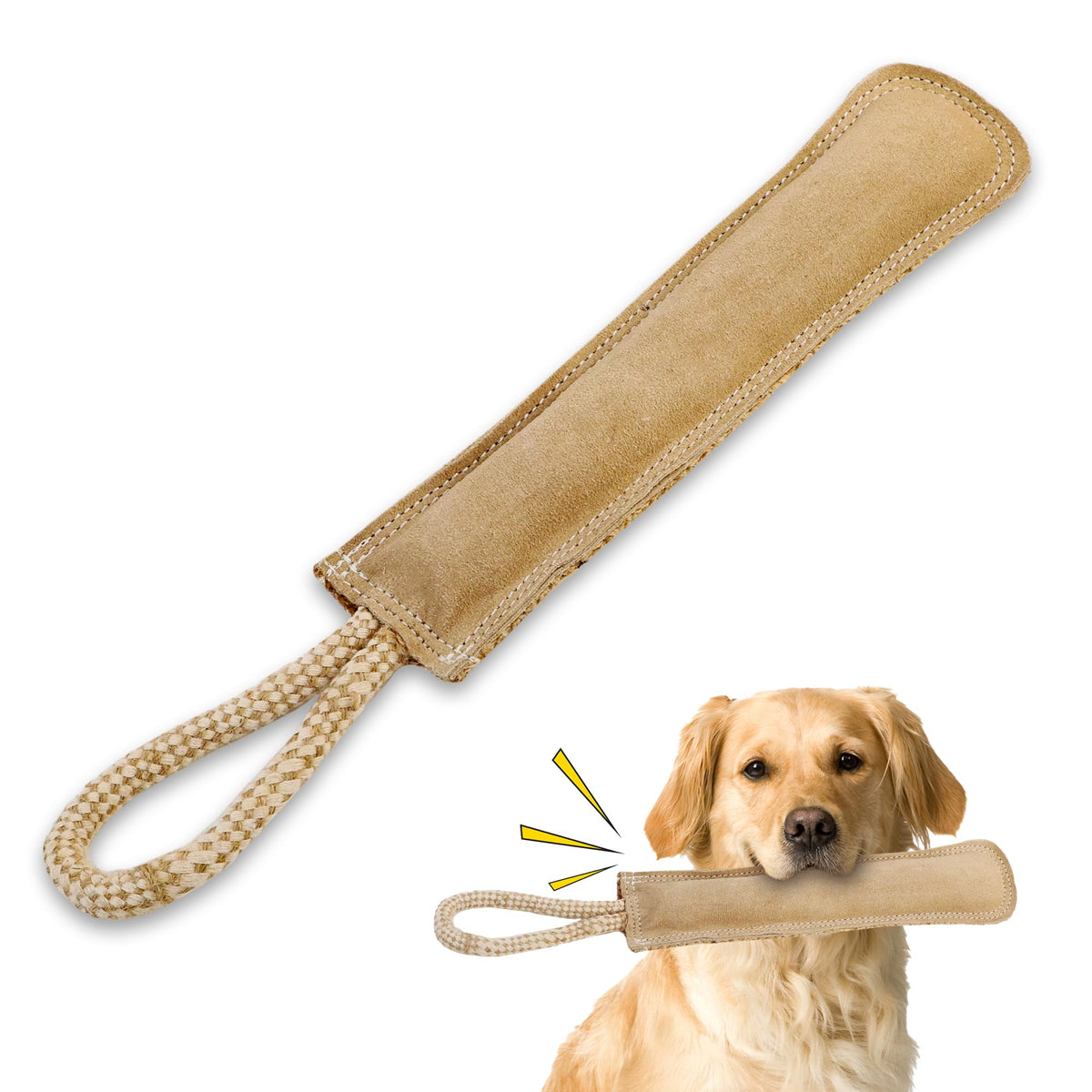 Spot Dura-Fused Leather Retriever - Dog Toy With Squeaker And Rope Handle, Made With Real Leather & Jute Fabric For Aggressive Chewers, Durable Tug And Fetch Toy For Dogs And Puppies, 15In