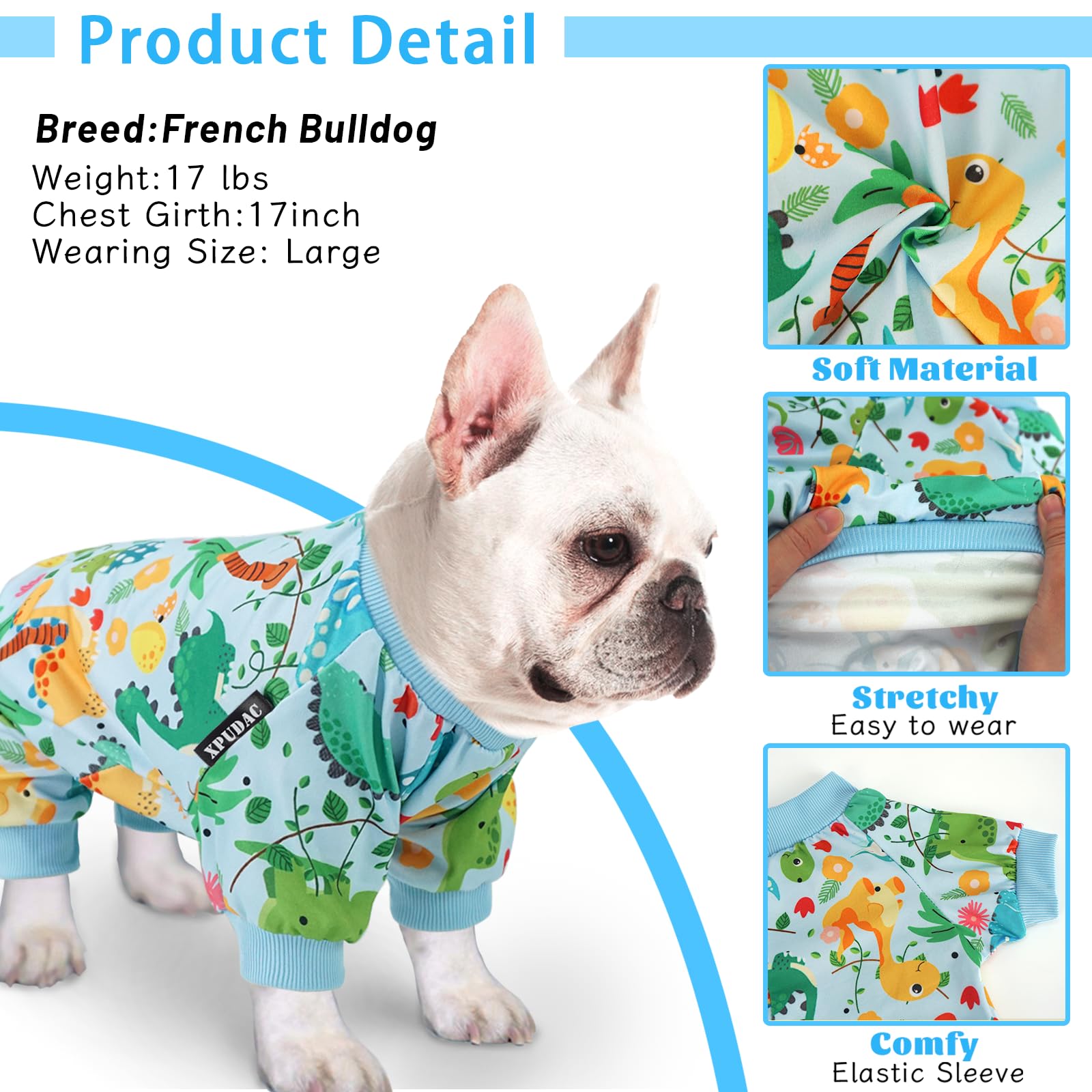 Xpudac 4 Pack Dog Pajamas Soft Strechy Summer Puppy Clothes For Small Medium Dogs Boy Girl Cat Apparel-X-Large