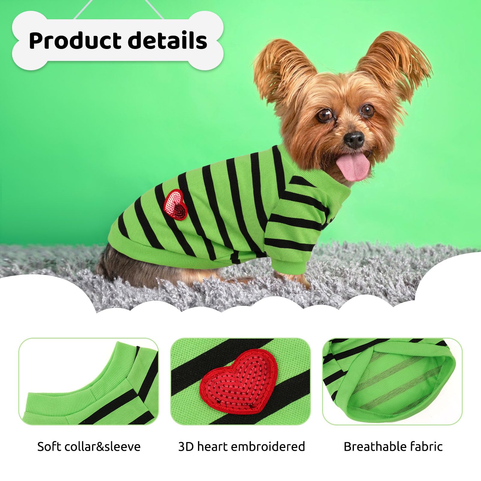Preferhouse Dog Shirts For Extra-Small Dogs, Striped T-Shirts Dog Vest Pet Apparel Tee Shirts Spring Summer Suitable For Small A