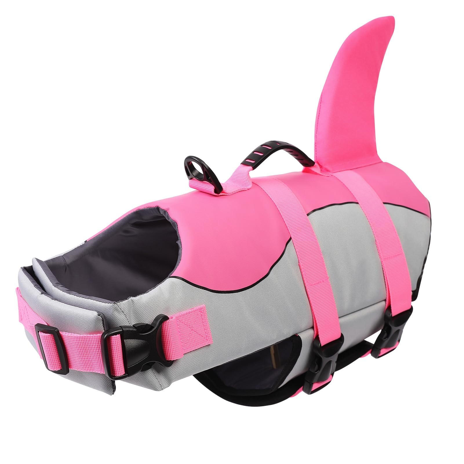 Asenku Dog Life Jacket Pet Life Safety Vest For Swimming Boating, Dog Shark Life Jackets Dog Lifesavers Swimsuits For Pool, Dog Water Floatation Vest For Small Medium Large Dogs, Shark Pink, Medium
