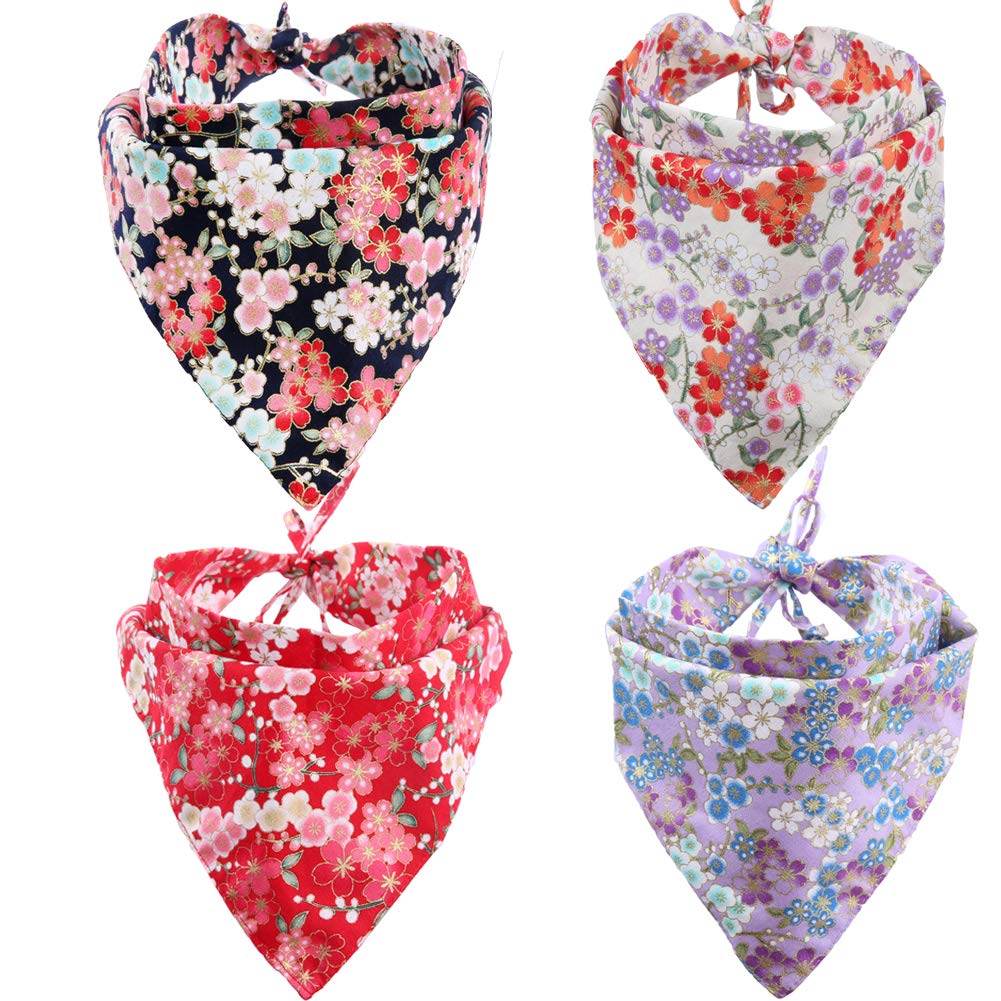 4 Pack Dog Bandanas Triangle Bibs Scarf Accessories Japanese Style Small