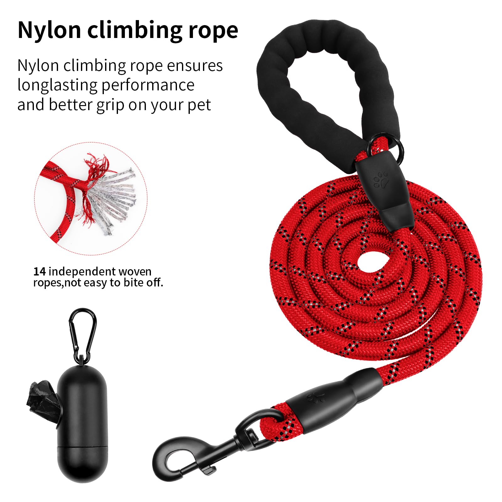 Perperqer Heavy Duty Dog Leash For Large Medium Small Breed Dogs, Reflective Rope Dog Leashes With Comfortable Handle,4/5/6 Ft P