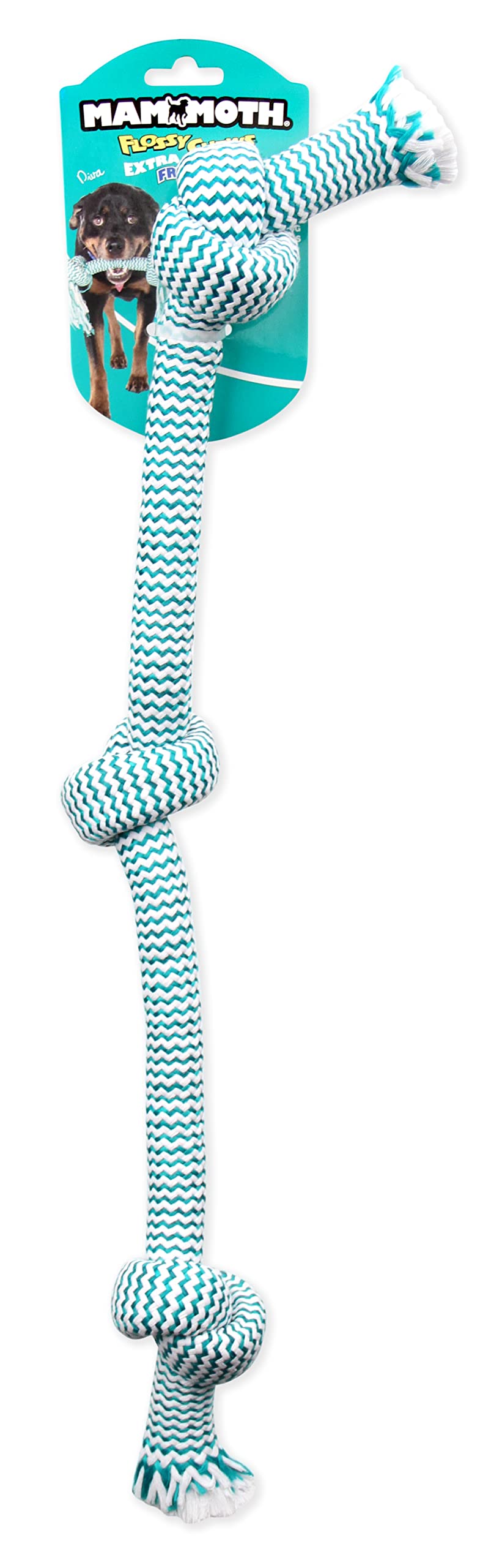 Mammoth Flossy Chews Extra Fresh Rope Tug – Premium Cotton-Poly Yarn With Floss Tug Toy For Dogs – Interactive Dog Rope Toy – Tug Dog Chew Toy For Medium To Large Dogs - Large, 25”