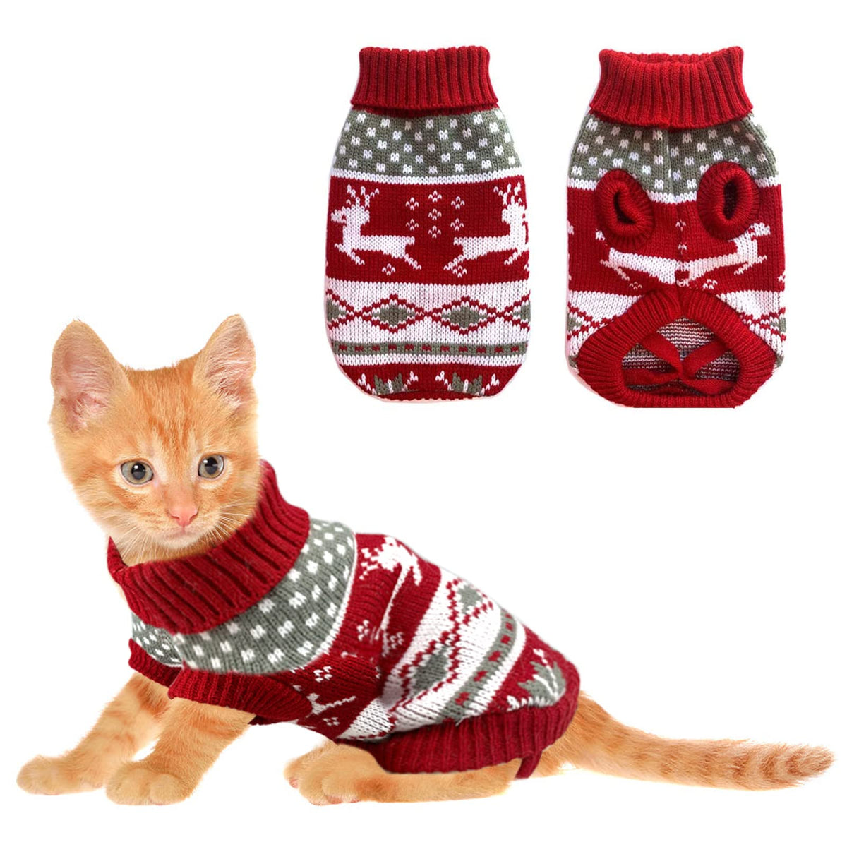 Vehomy Dog Christmas Sweaters Pet Winter Knitwear Xmas Clothes Classic Warm Coats Reindeer Snowflake Argyle Sweater For Kitty Puppy Cat-S