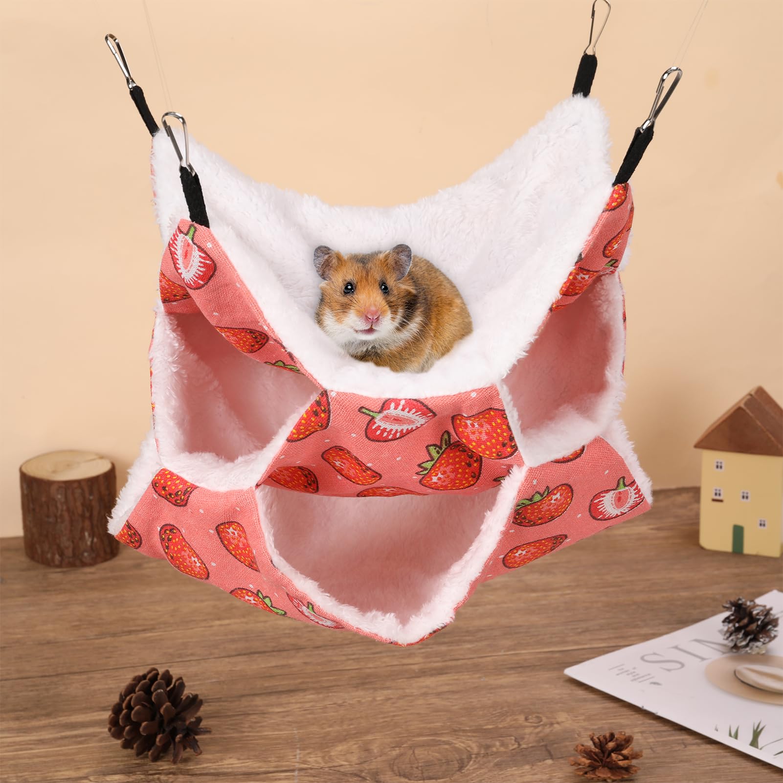 Xinrui 3 Layer Guinea Pig Cage Hammock, Cute Rat Hamster Hanging Hammock Bed Soft Warm Small Animals House Cage Accessories Toy