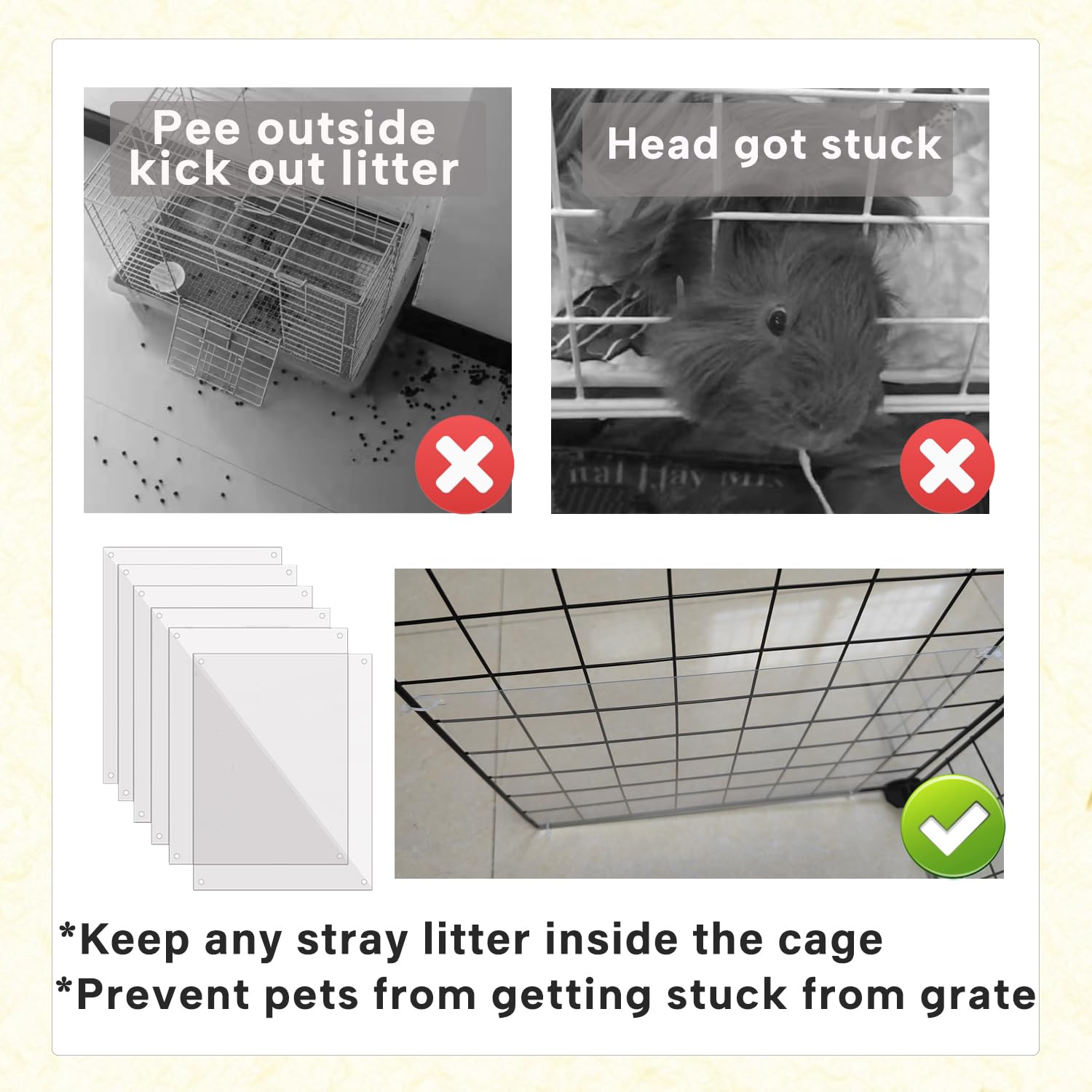 Keyide 12 Pcs Urine Guard For Rabbit, Guinea Pig, Ferret - Transparent 12' X 10' Plastic Sided Liner Cage Accessories Prevent Sc