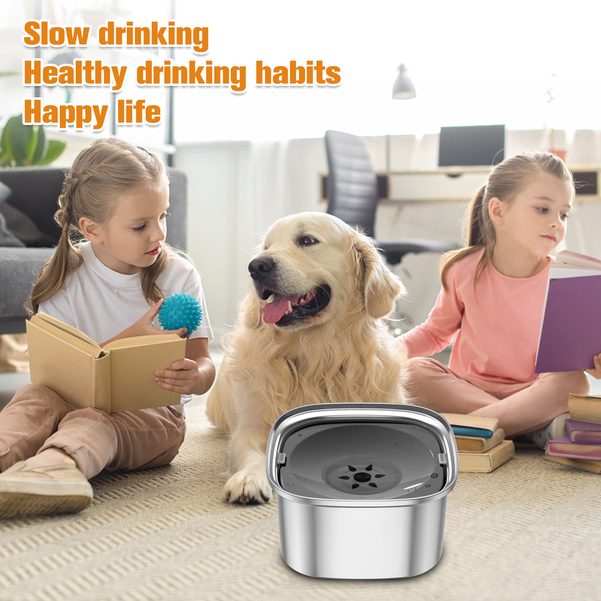 Decflow 3L Dog Water Bowl Stainless Steel Slow Drinking Dog Bowl With Lid, No Spill Water Bowl For Large Dogs Splash Proof Vehicle Carried Travel Pet Water Bowl Dispenser For Messy Drinkers