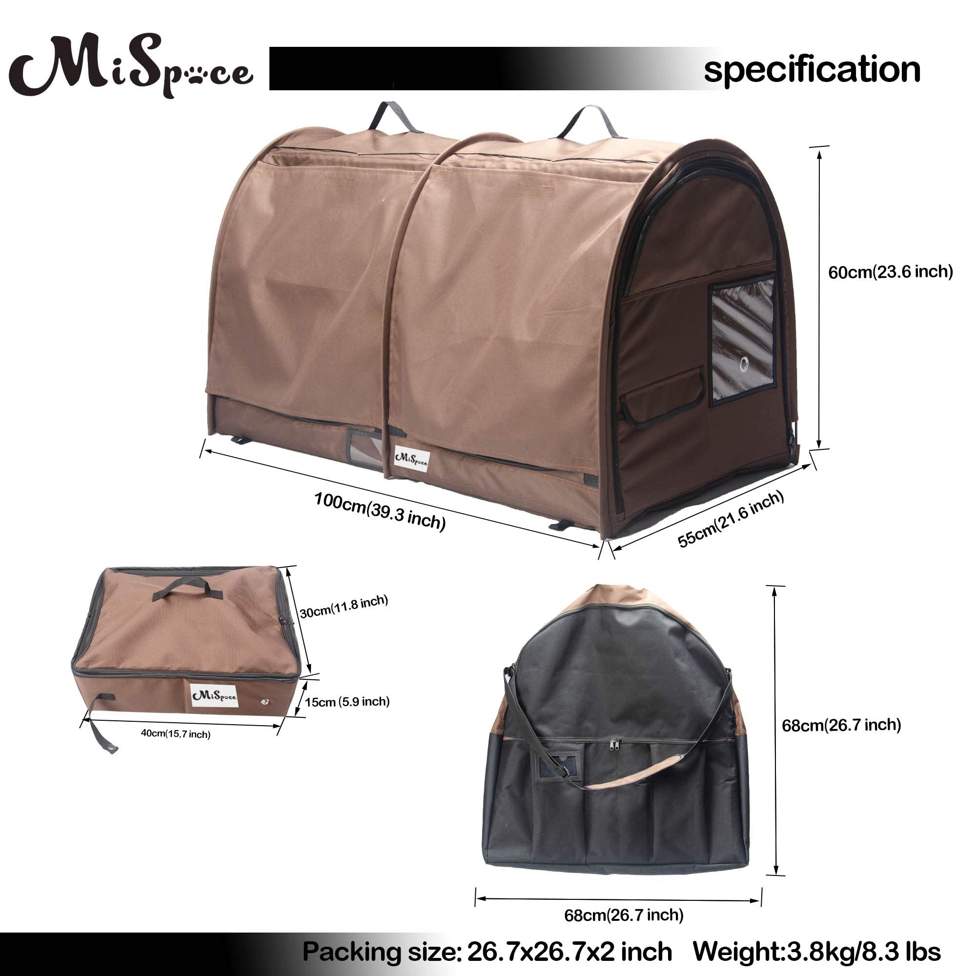 Mispace Portable Twin Compartment Show House Cat Cage/Condo - Easy To Fold & Carry Kennel - Comfy Puppy Home & Dog Travel Crate