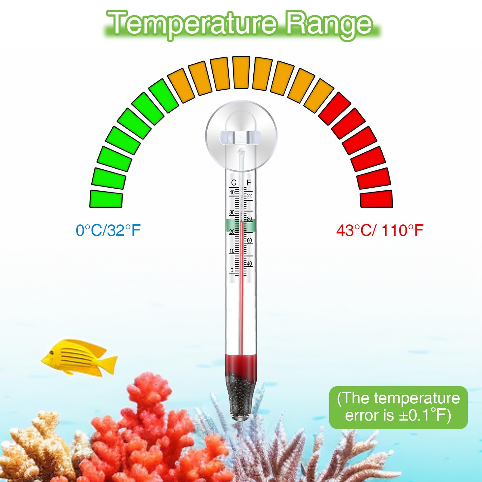 Dreyoo 2 Pcs Floating Aquarium Thermometers, Floating Glass Aquarium Thermometer with Suction Cup, Mercury Free Large Standing T
