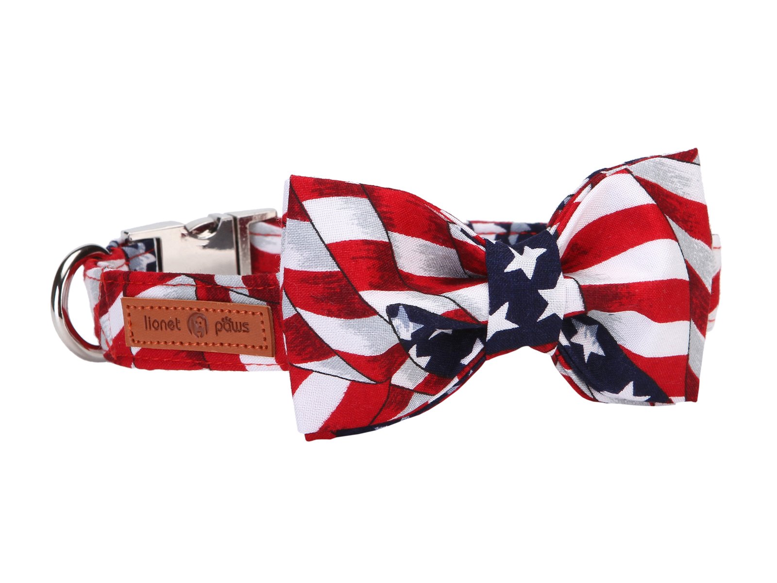 Lionet Paws Patriotic Dog Collar With Bowtie, 4Th Of July, Soft And Comfortable, Adjustable Collar For Medium Dogs, Neck 13.5-22