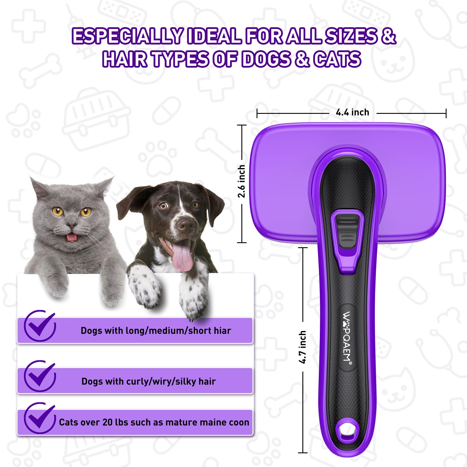 Dogs Cats Self Cleaning Slicker Brush For Shedding And Grooming Any Breed Of Pets, Pain Free Remove Loose Undercoat Knots Mats Tangled Hair For Small Medium Large Animal With Long Short Fur Length