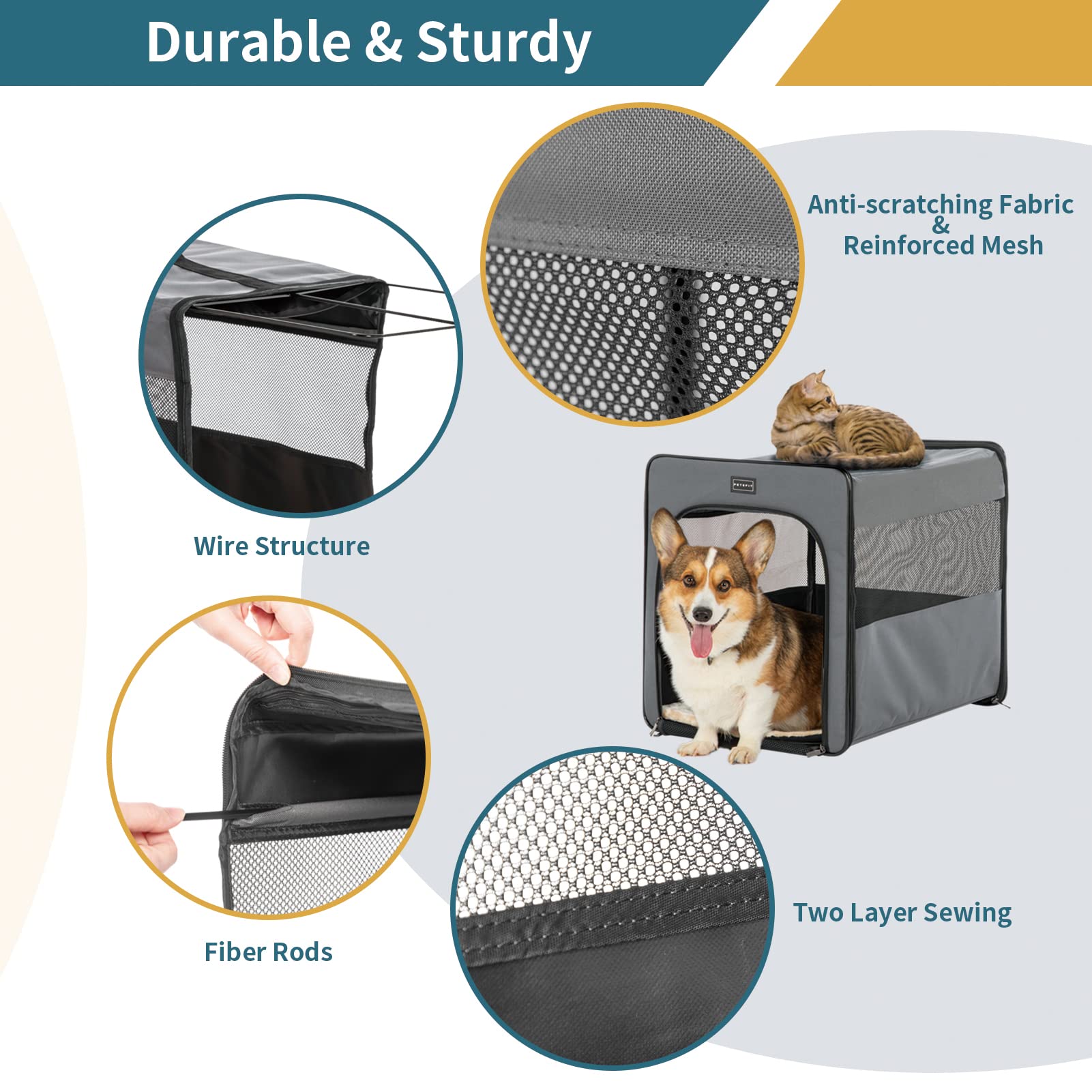 Petsfit Soft Sided Dog Crate, Upgrade Zipper And Strengthen The Seam, To Prevent From Escaping, Dog Crates 31 Inch