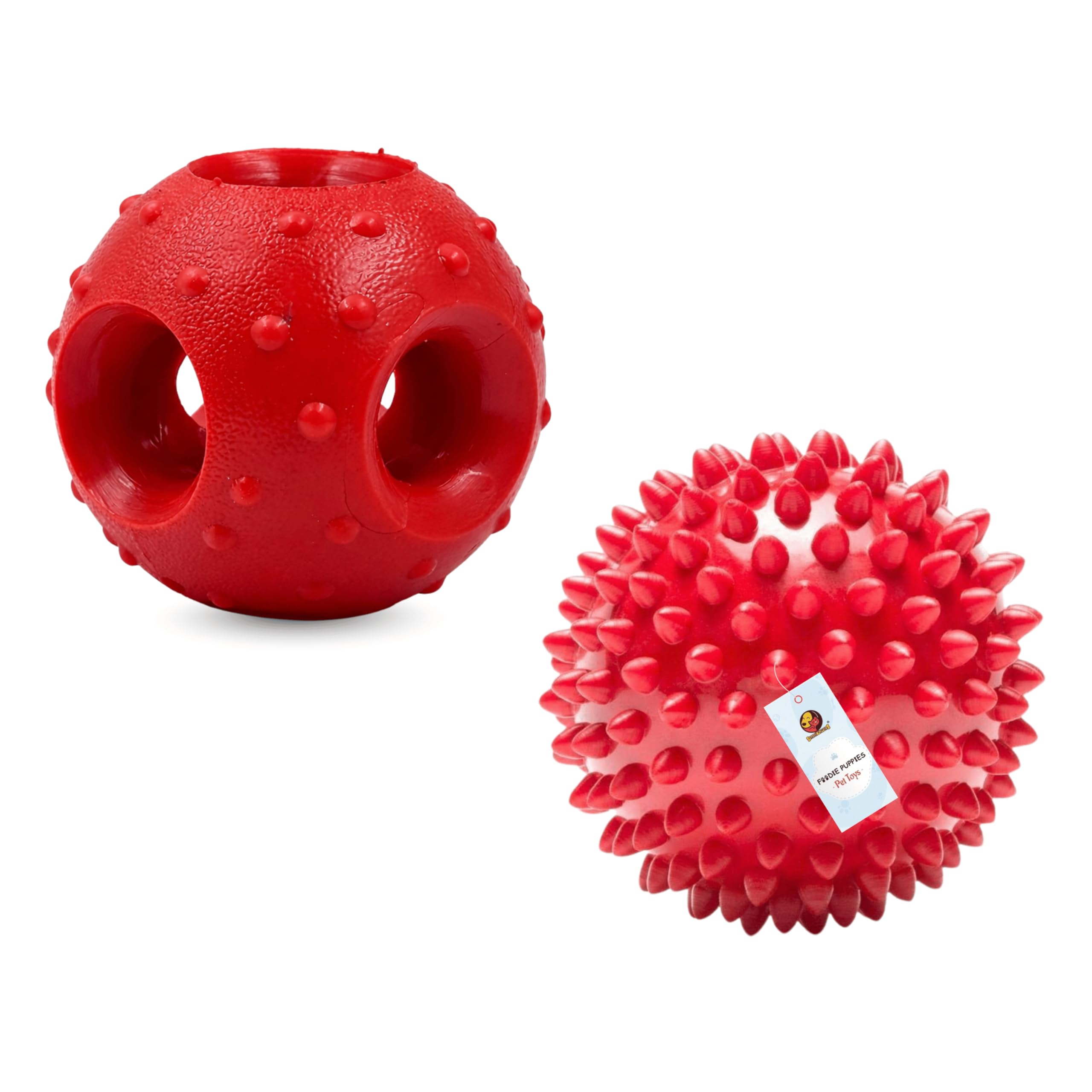 Foodie Puppies Interactive NonToxic Ball Chew Toy Combo (Spike + Hole) For Small To Medium Dogs | Durable, Rubber Pet Toy For T