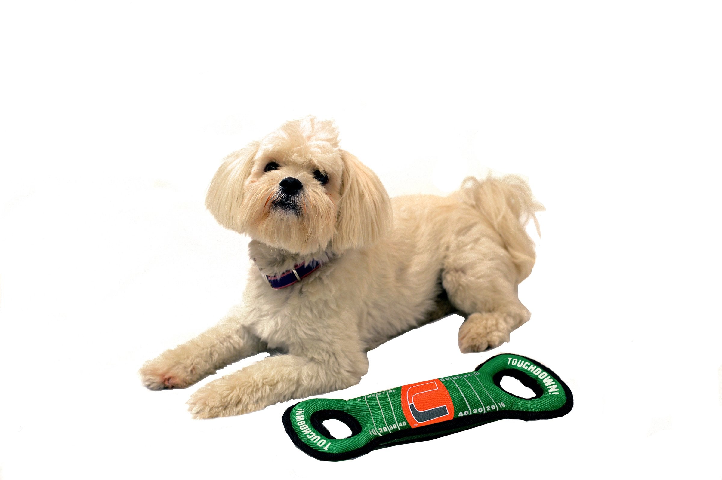 Pets First Ncaa Football Field Dog Toy With Squeaker. - Miami Hurricanes - For Tug, Toss, And Fetch. - Tough& Durable Pet Toy