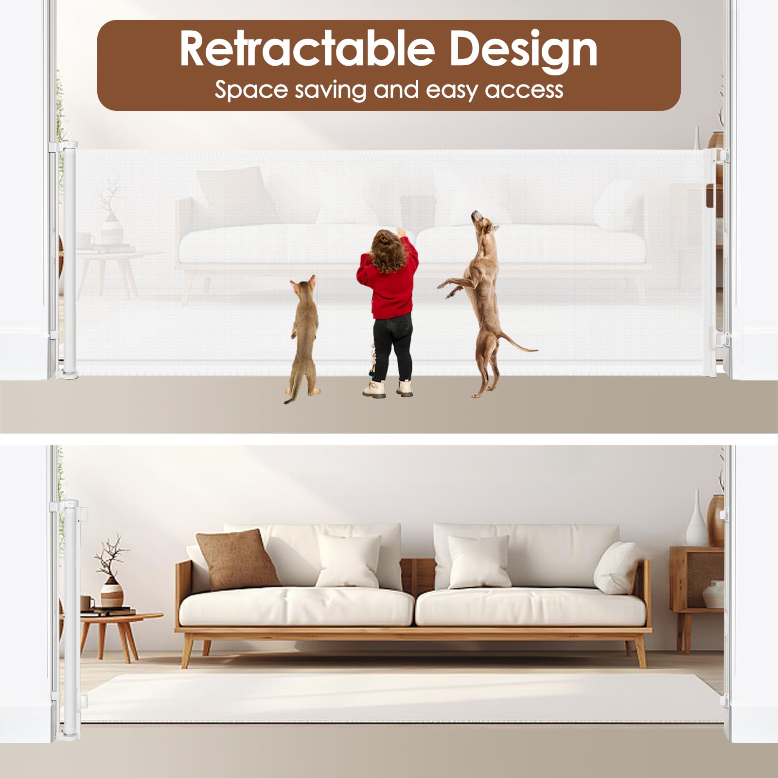 48'' Tall X 95'' Wide Retractable Baby Gates Tall Dog Gates for Doorways Extra Wide Mesh Baby Gate for Large Openings Indoor Out