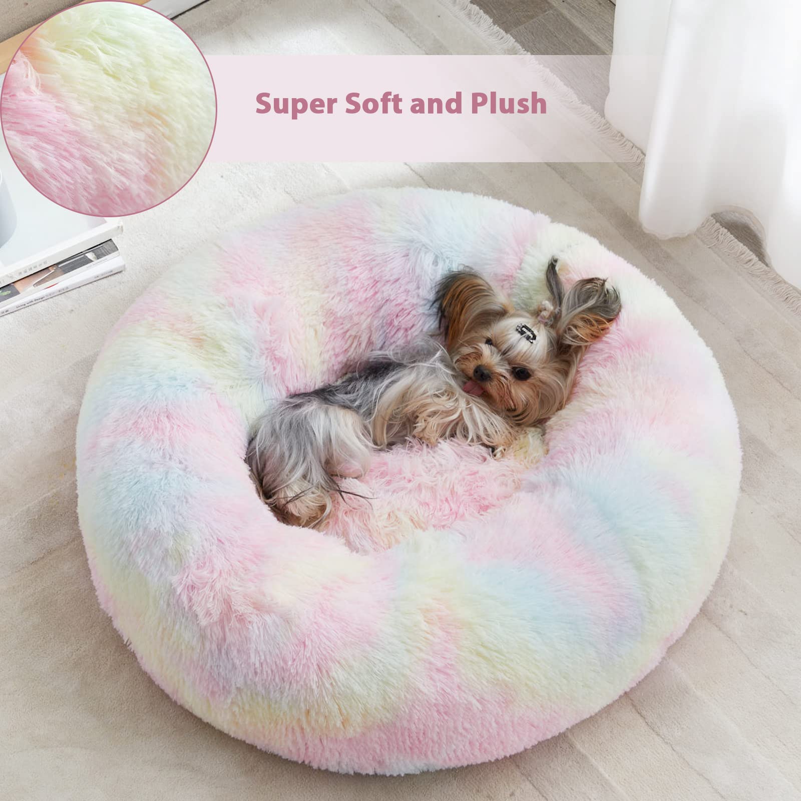 Wnpethome Calming Dog Bed Cat Bed Donut, Faux Fur Pet Bed Self-Warming Donut Cuddler, Comfortable Round Plush Dog Beds (20 X 20