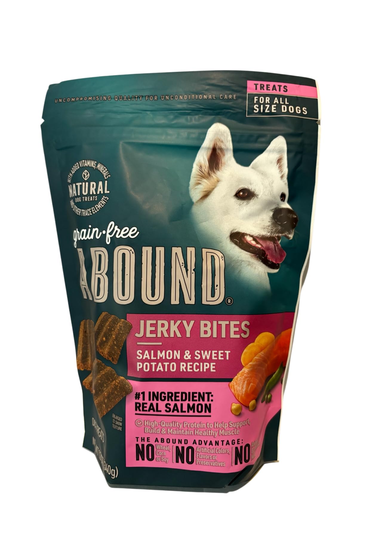 Abound Grain Free Natural Salmon & Sweet Potato, Jerky Bites Dog Treats - 12 Oz