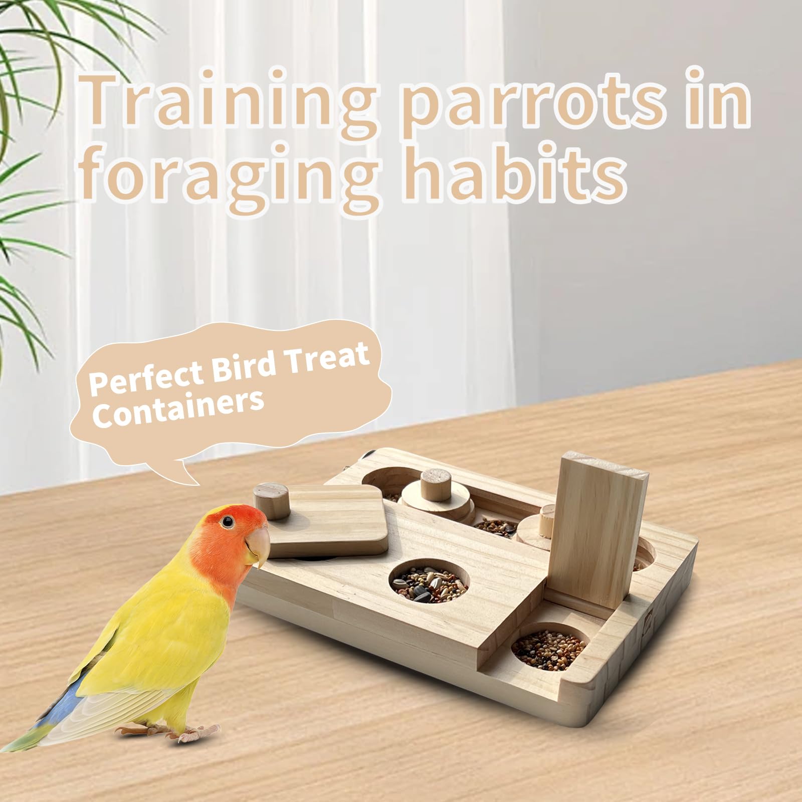 FlidRunest Wooden Bird Foraging Puzzle Toys for Parrots, Parakeet, Cockatiel, Sun Conures - Birds Interactive Mental Enrichment