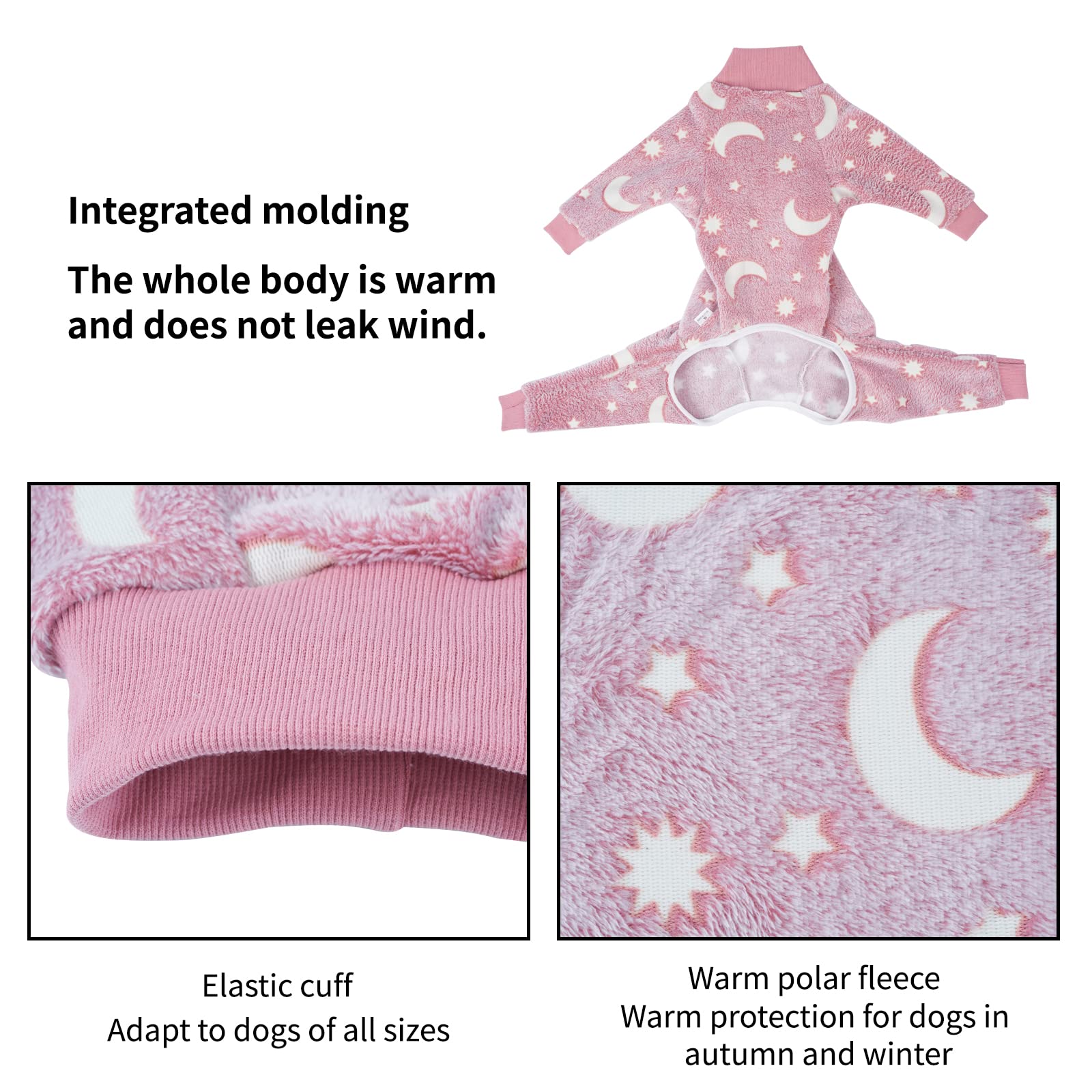 Onesie For Dogs With Feet Dog Winter Clothes For Medium Dogs Full Body Suit For Shedding Dogs Glow In The Dark (Pink, M)