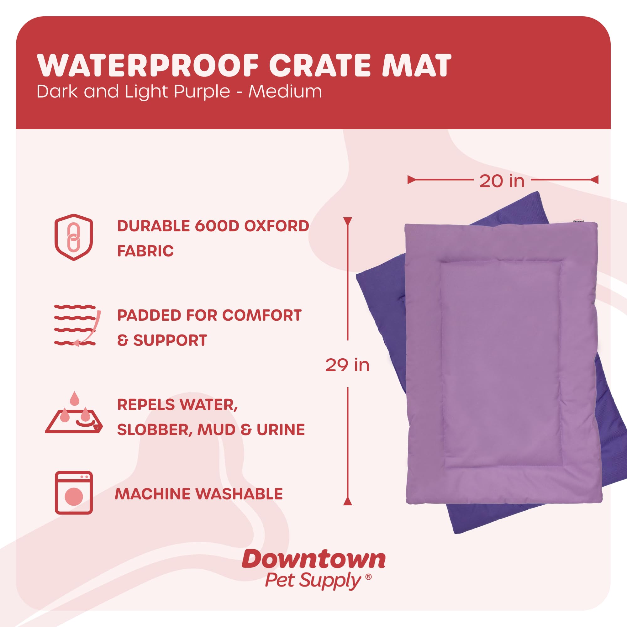 Downtown Pet Supply Dog Crate Pad, 29'' X 20'' - Waterproof, Ripstop Nylon Dog Crate Mat Chew Proof And Machine Washable - Dark