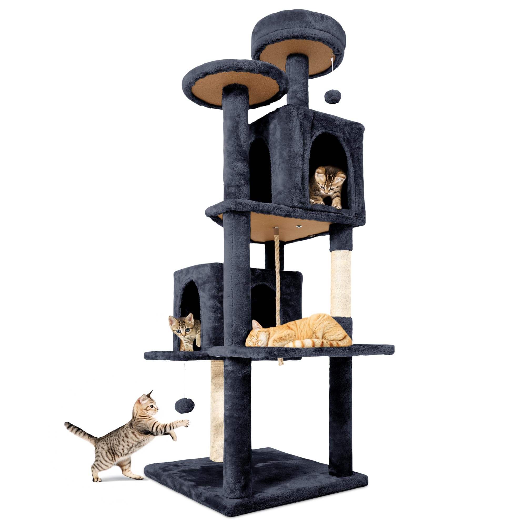 Tscomon 58.5Inch Large Cat Tree Tower Condo For Indoor Cats, Soft Plush Multi-Level Climbing Tree Cat House With 1 360 Rotating 