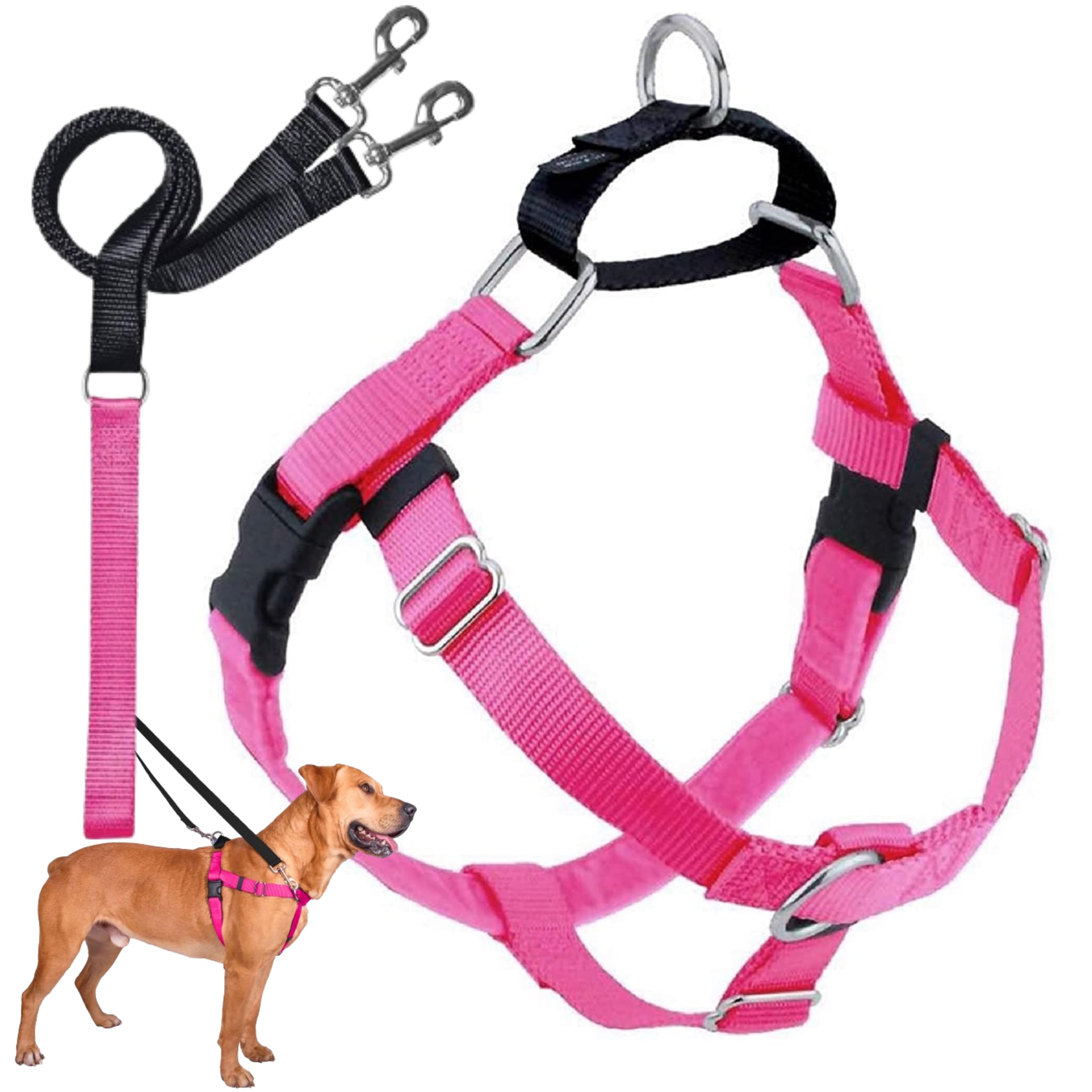 2 Hounds Design Freedom No Pull Dog Harness, Adjustable Harness And Leash Set, Easy Walking & Comfortable Control, Fits Small, Medium & Large Dogs, Solid Colors, Made In Usa, 1' Xl, Hot Pink