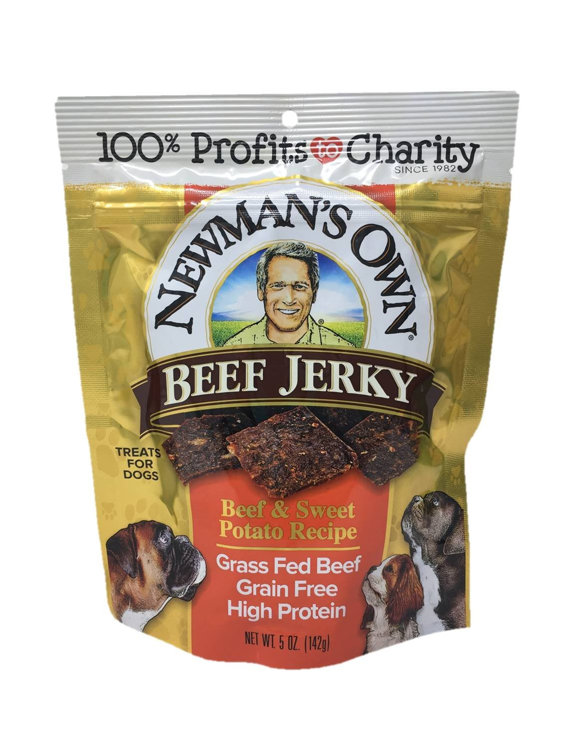Newmans Own Beef Jerky Treats for Dogs, Bundle of 2 Flavors, Original Recipe and Beef & Sweet Potato Recipe, 5oz each