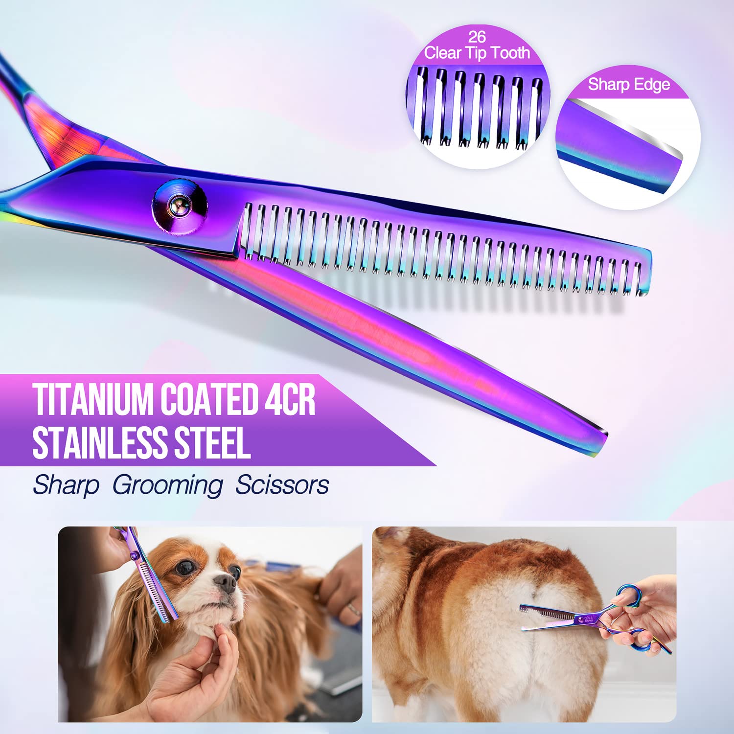 Gimars Dog Grooming Scissors Kit Professional 4Cr With Safety Round Tip, 5 In 1 Heavy Duty Titanium Coated Thinning & Curved & S