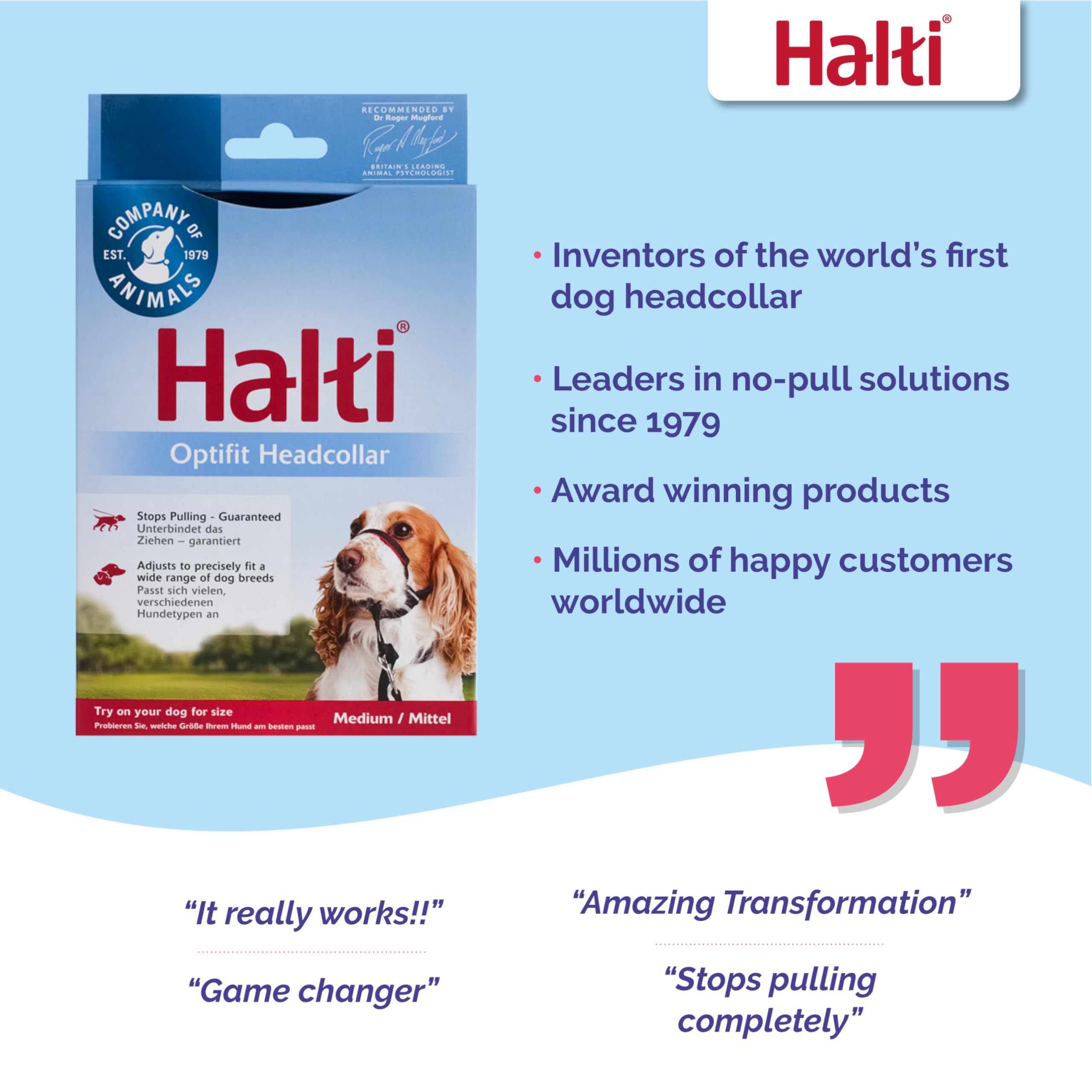 Halti Optifit Headcollar - To Stop Your Dog Pulling On The Leash. Adjustable, Reflective And Lightweight, With Padded Nose Band. Dog Training Anti-Pull Collar For Medium Dogs (Size Medium)