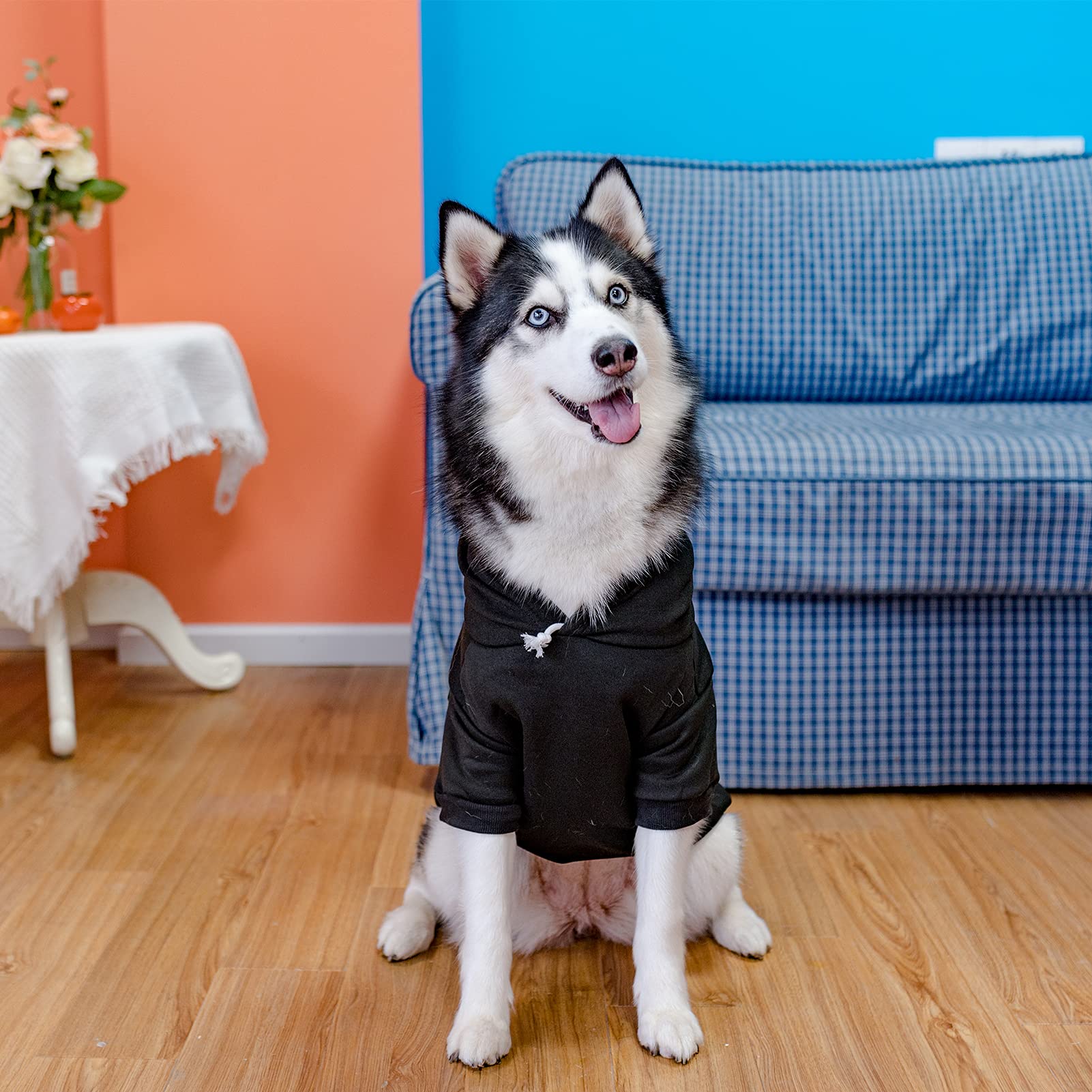 Kooltail Dog Pullover Hoodie With Hat, Pet Cold Weather Clothes With Red And Black Plaid Foot Pattern, For Small Medium Large Dogs