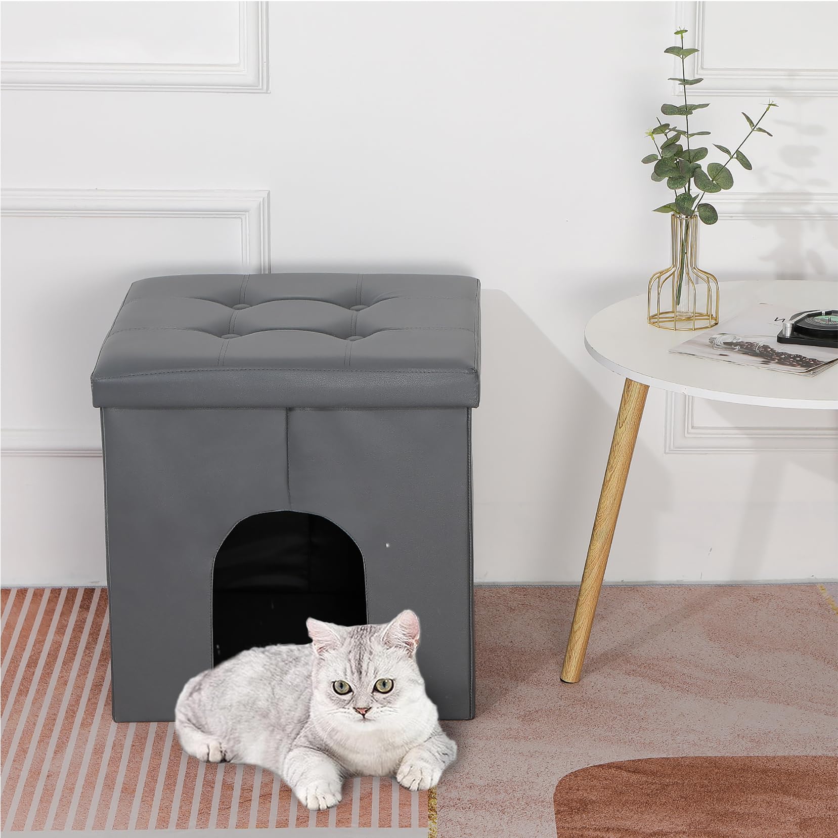 Meexpaws Cat Litter Box Enclosure Furniture Hidden, Small Cat Washroom Bench Storage Cabinet 20'' X 20'' X 20''| Dog Proof | Waterproof Inside | Easy Clean | Easy Assembly | Odor Control(Grey)