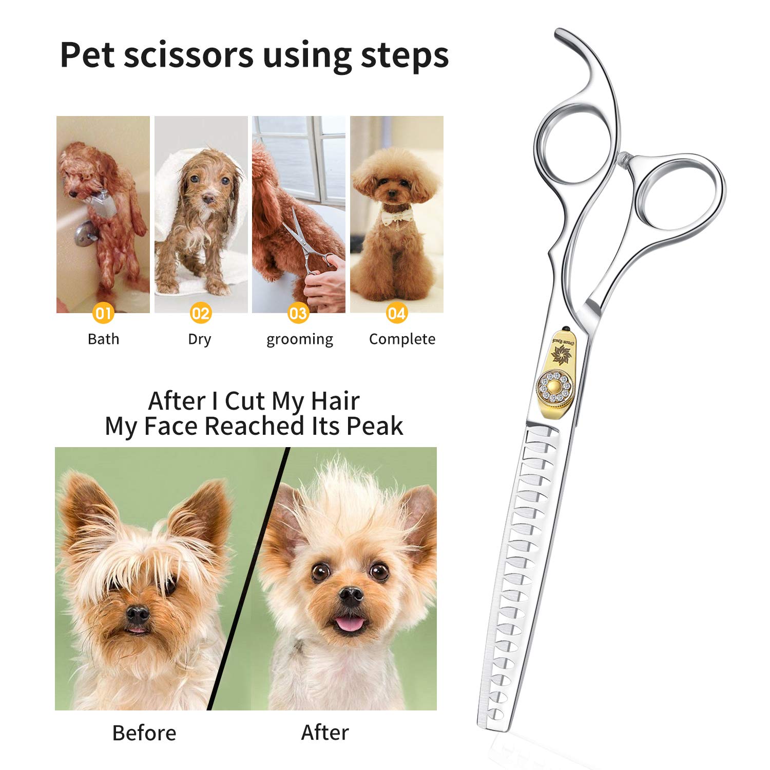 Dream Reach Professional Dog Grooming Straight, Curved, Thinning/Blending/Chunking Scissors Kit, Jp-440C Stainless Steel Pet Cat Hair Cutting/Trimming Shears (7 Inch-Chunker Scissors)