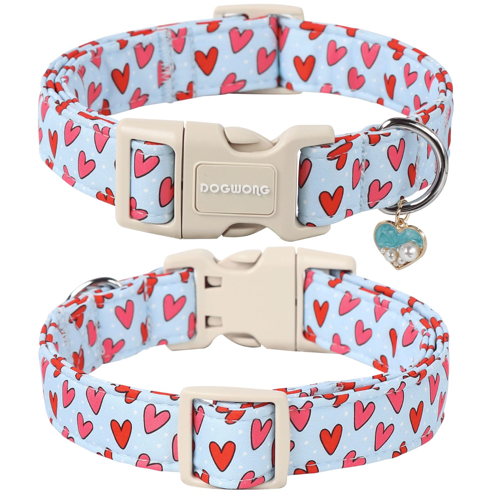 Dogwong Valentine Dog Collar- Cute Blue Heart Dog Collars Adjustable Designer Valentines Day Puppy Heart Dog Collar For Small Me