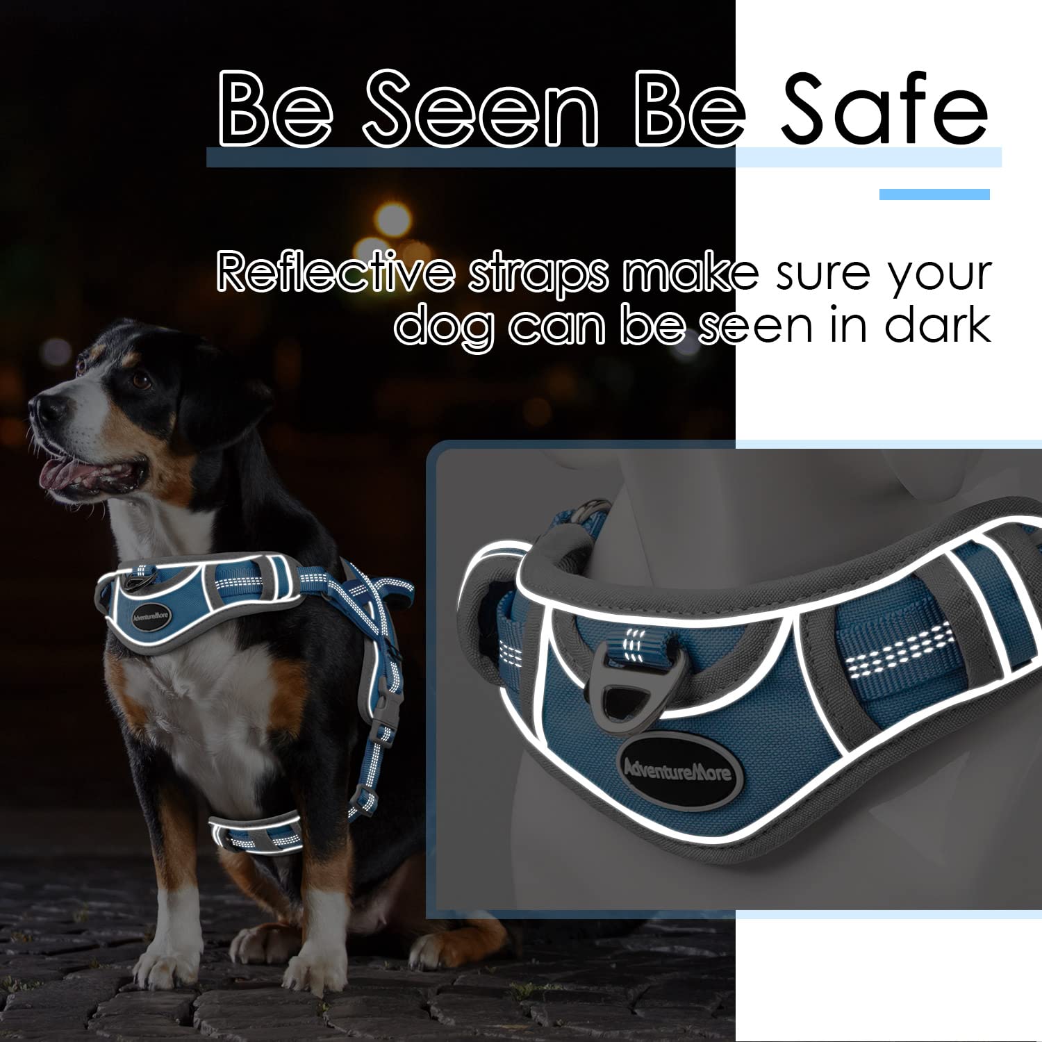 Adventuremore Dog Harness For Medium Dogs No Pull, Sport Dog Halter Harness Adjustable Reflective Dog Vest Escape Proof Dog Harness With Easy Control Front Clip Handle For Training Walking M Blue