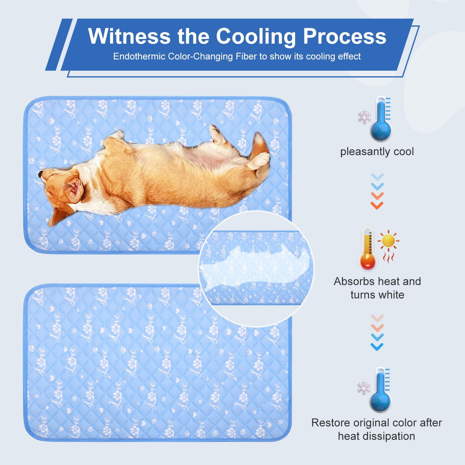 Mh Mylune Home Dog Cooling Mat 59' X 40' Arc-Chill Cool Fiber & Endothermic Color Changing Double-Sided Cooling & Warm Dog Mat