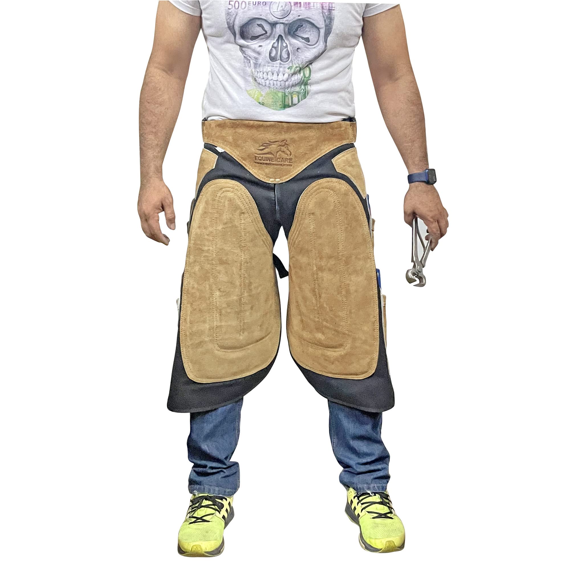 Farrier Apron Chaps 2mm Cowhide Leather, 500 GSM Canvas, 23 Length, Adjustable Waist (28-52), Ergonomic Foam-Padded Thigh & Back