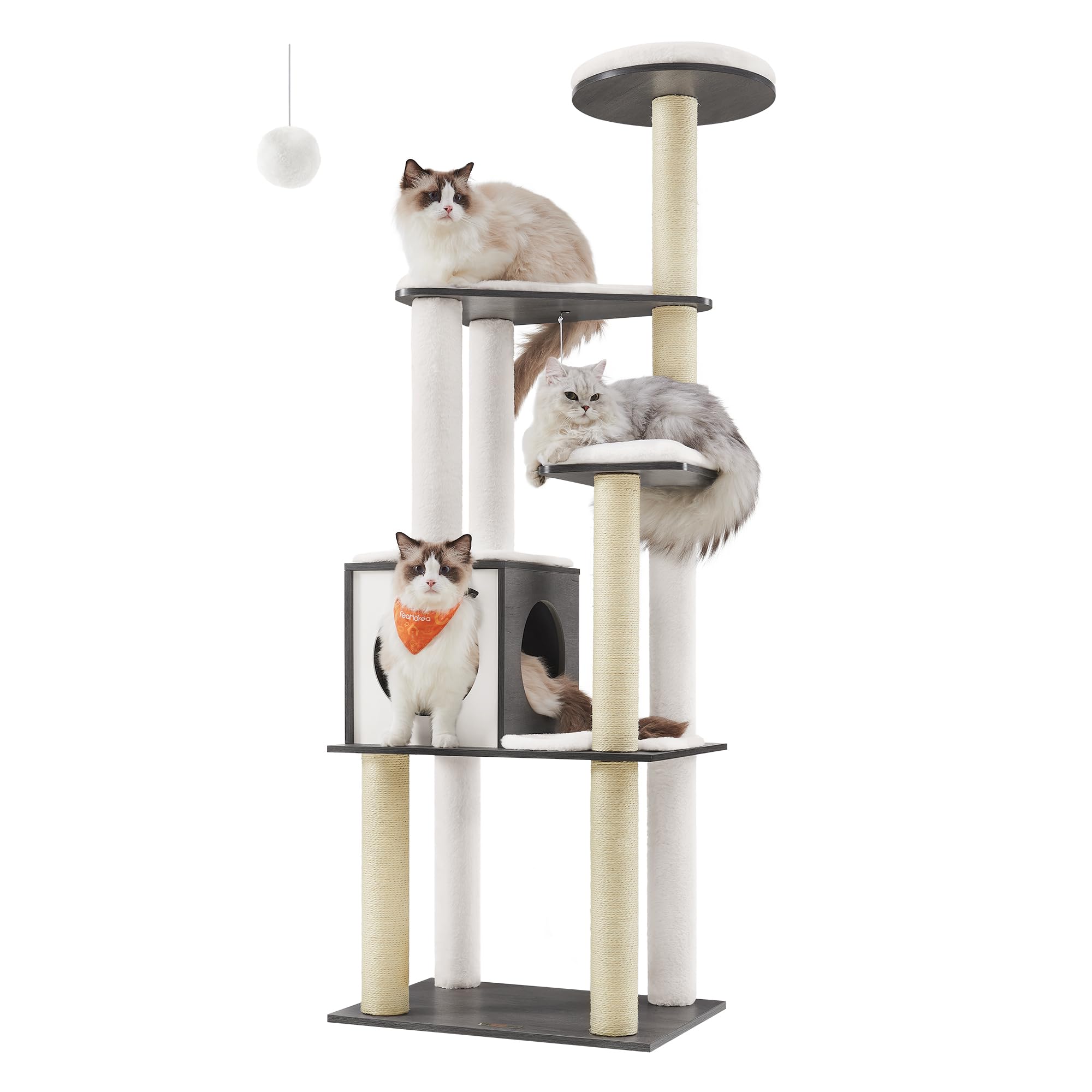 Feandrea WoodyWonders Cat Tree, 65-Inch Modern Cat Tower for Indoor Cats, Multi-Level Cat Condo with 5 Scratching Posts, Perch, 