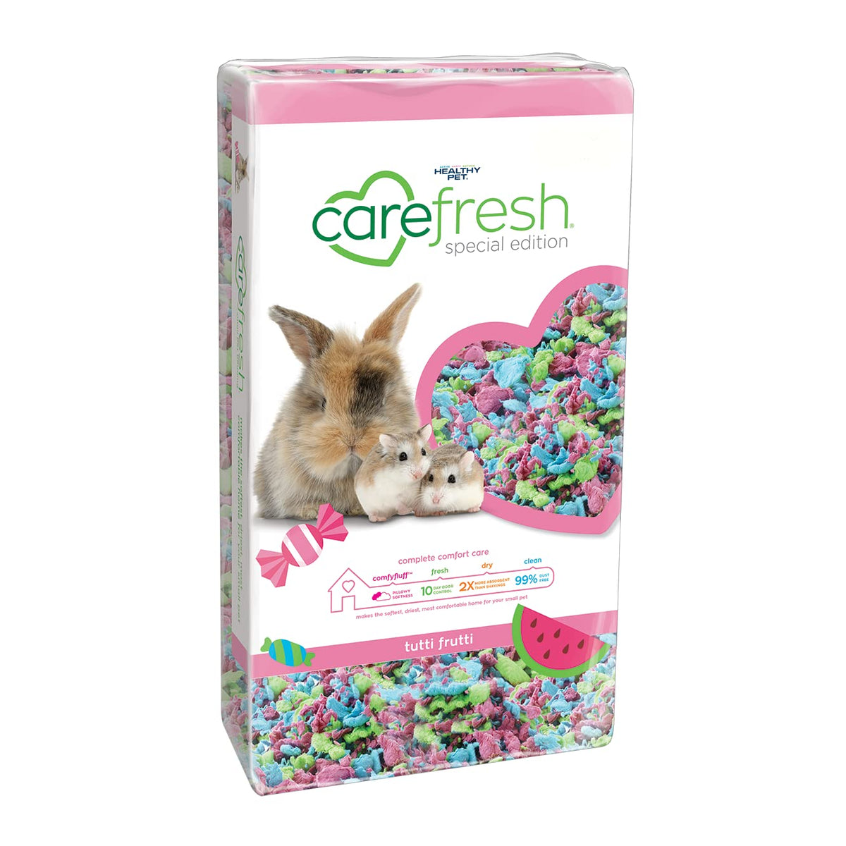 Carefresh 99% Dust-Free Tutti Frutti Natural Paper Small Pet Bedding With Odor Control, 10 L