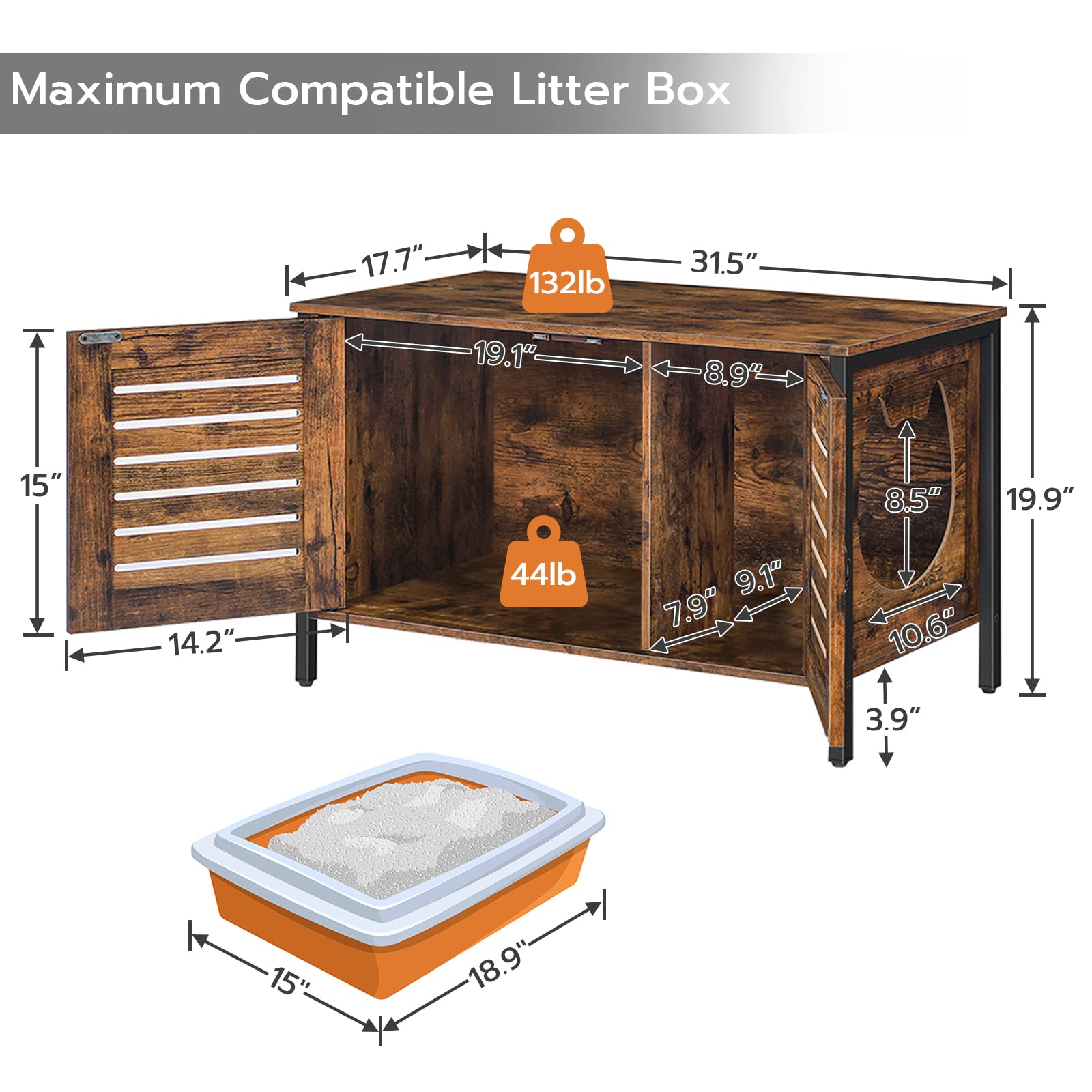 Hoobro Cat Litter Box Enclosure, Hidden Litter Box Furniture With Shutter Door And Cat Head Mat, Cat Entrance Can Be On Left Or Right, Cat Washroom Fit Most Of Litter Box, Rustic Brown Bf06Mw01