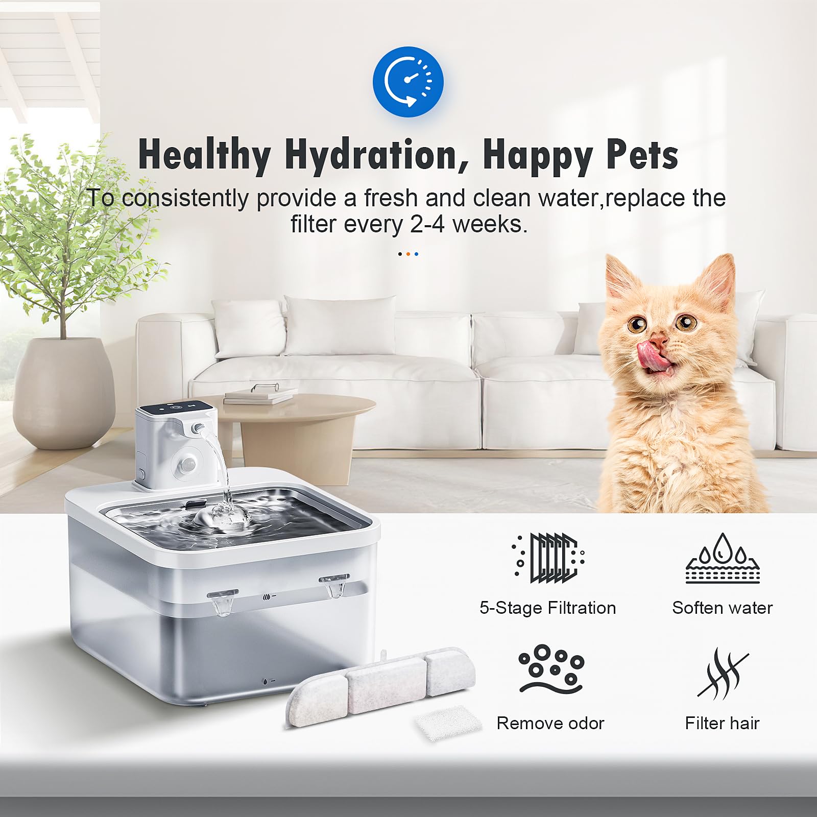 8 Packs Replacement Filters For Downypaws Battery Operated Cat Water Fountain Dpwfp6, 4 Months Set Of Replacement Filters For Do