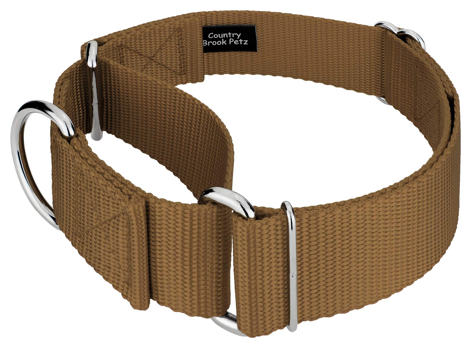 Country Brook Petz - Vibrant 15 Color Selection - Martingale Heavyduty Nylon Dog Collar (Extra Large, 1 1/2 Inch Wide, Coyote Ta
